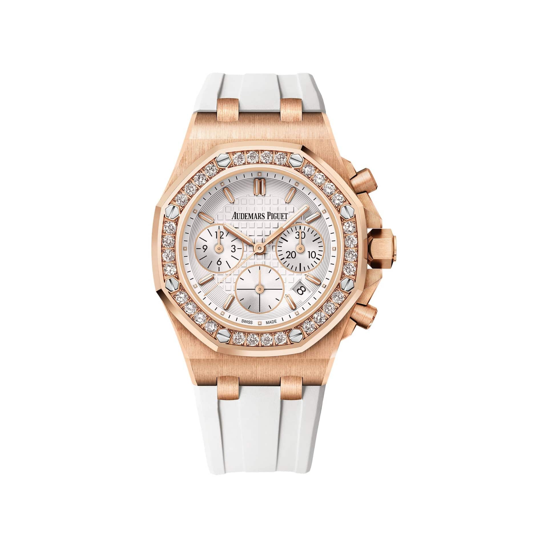Audemars Piguet Royal Oak Offshore 26231OR.ZZ.D010CA.01 'Ladies' Chronograph Rose Gold Silver Dial Diamond Bezel