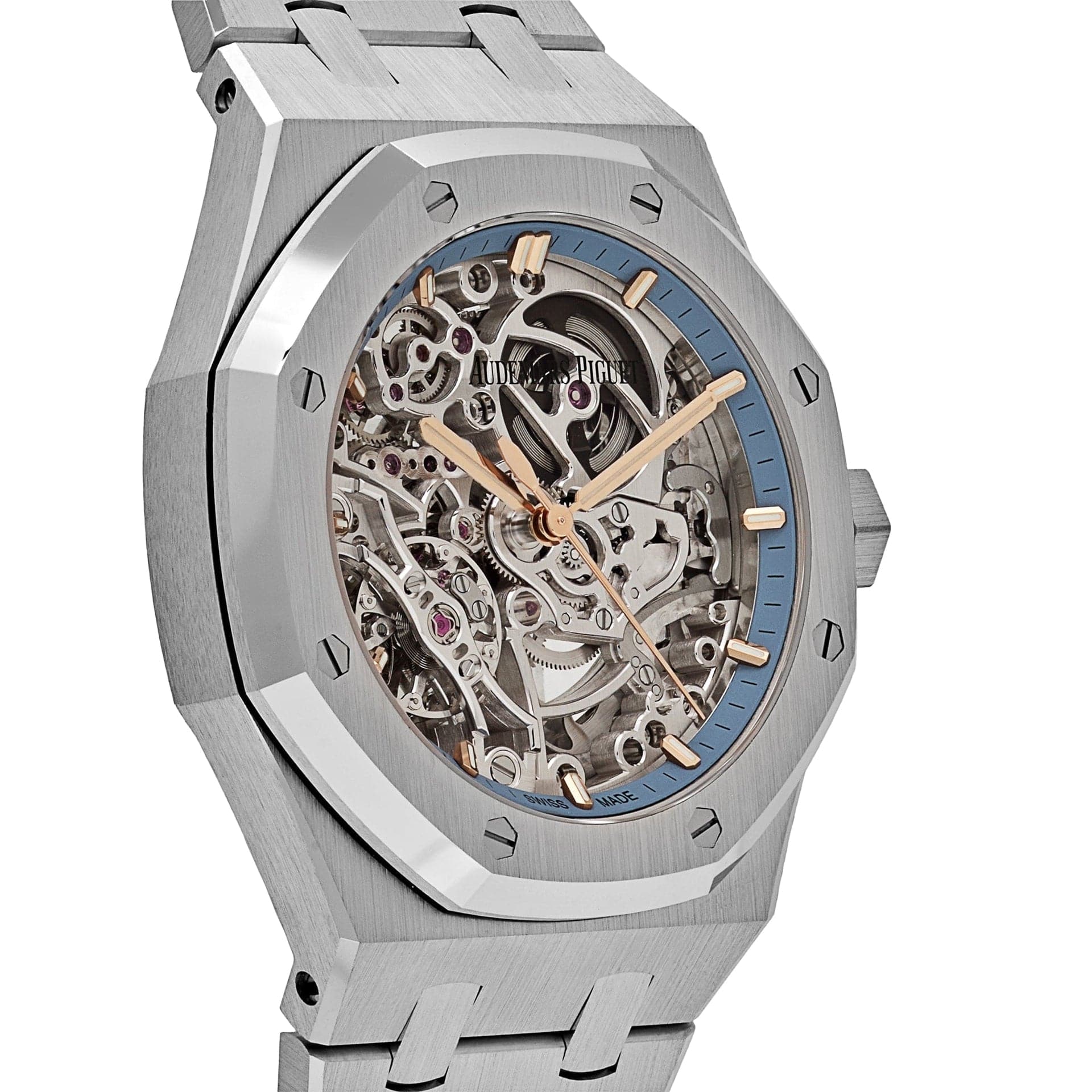 Audemars Piguet Royal Oak Openworked 15467BC.OO.1256BC.01 Double Balance Wheel White Gold Light-Blue Inner Bezel