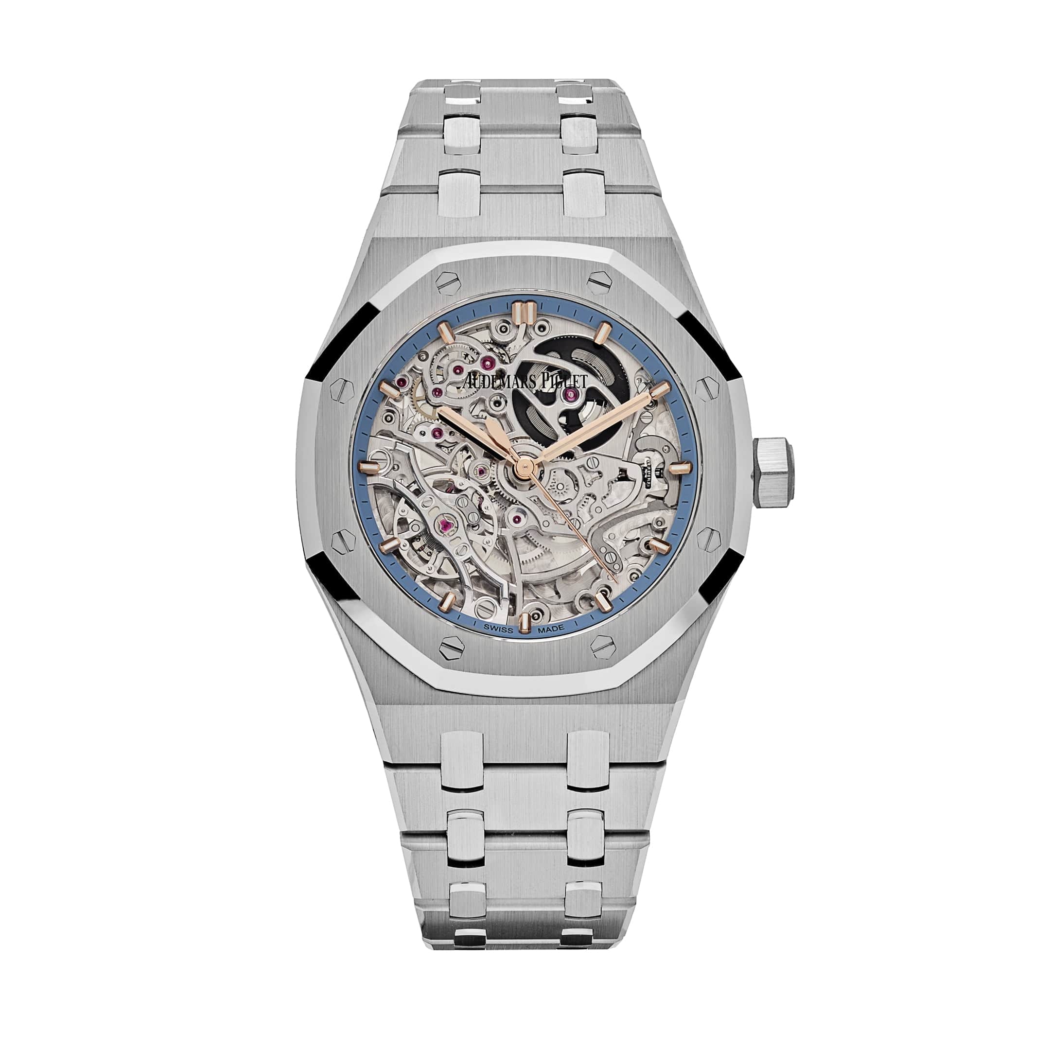 Audemars Piguet Royal Oak Openworked 15467BC.OO.1256BC.01 Double Balance Wheel White Gold Light-Blue Inner Bezel