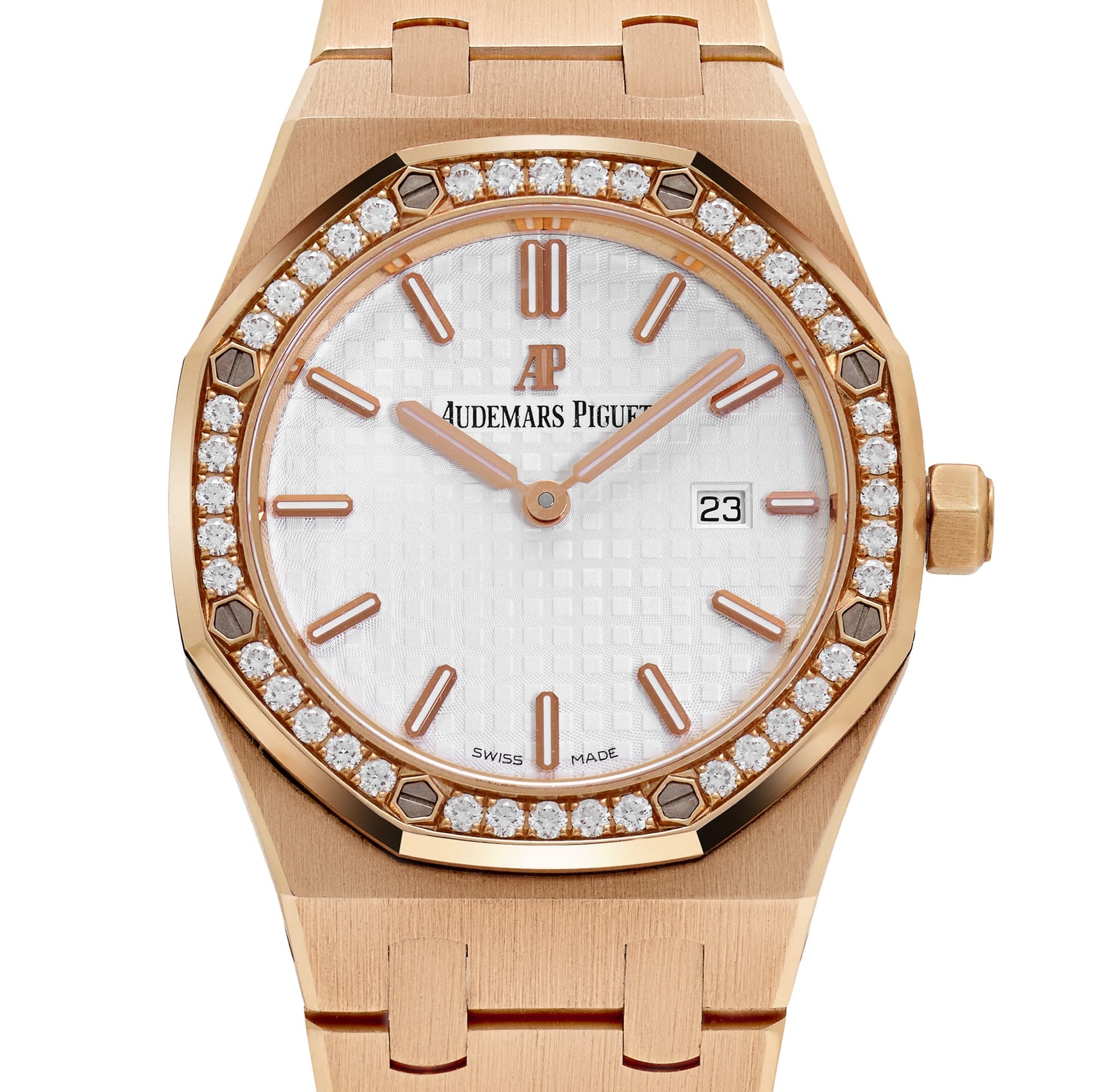Audemars Piguet Royal Oak Quartz 67651OR.ZZ.1261OR.01 'Ladies' Rose Gold White Dial Diamond Bezel Quartz (2015)