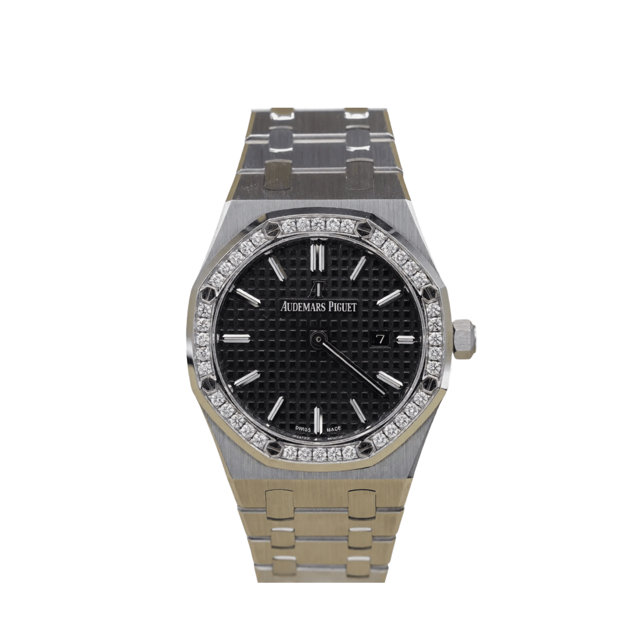 Audemars Piguet Royal Oak Quartz 67651ST.ZZ.D002CR.01 'Ladies' Stainless Steel Black Dial Diamond Bezel (2014)