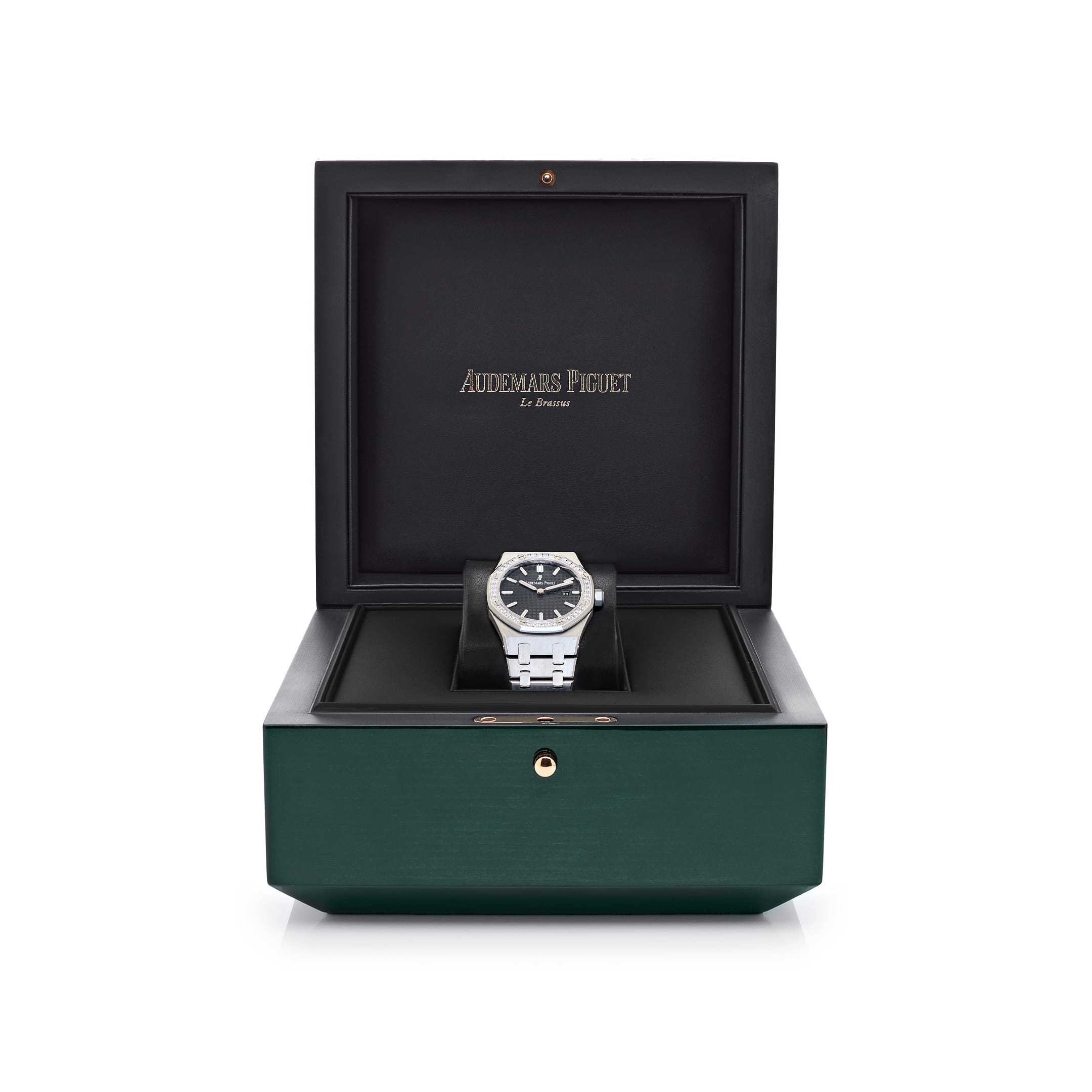 Audemars Piguet Royal Oak Quartz 67651ST.ZZ.D002CR.01 'Ladies' Stainless Steel Black Dial Diamond Bezel (2014)