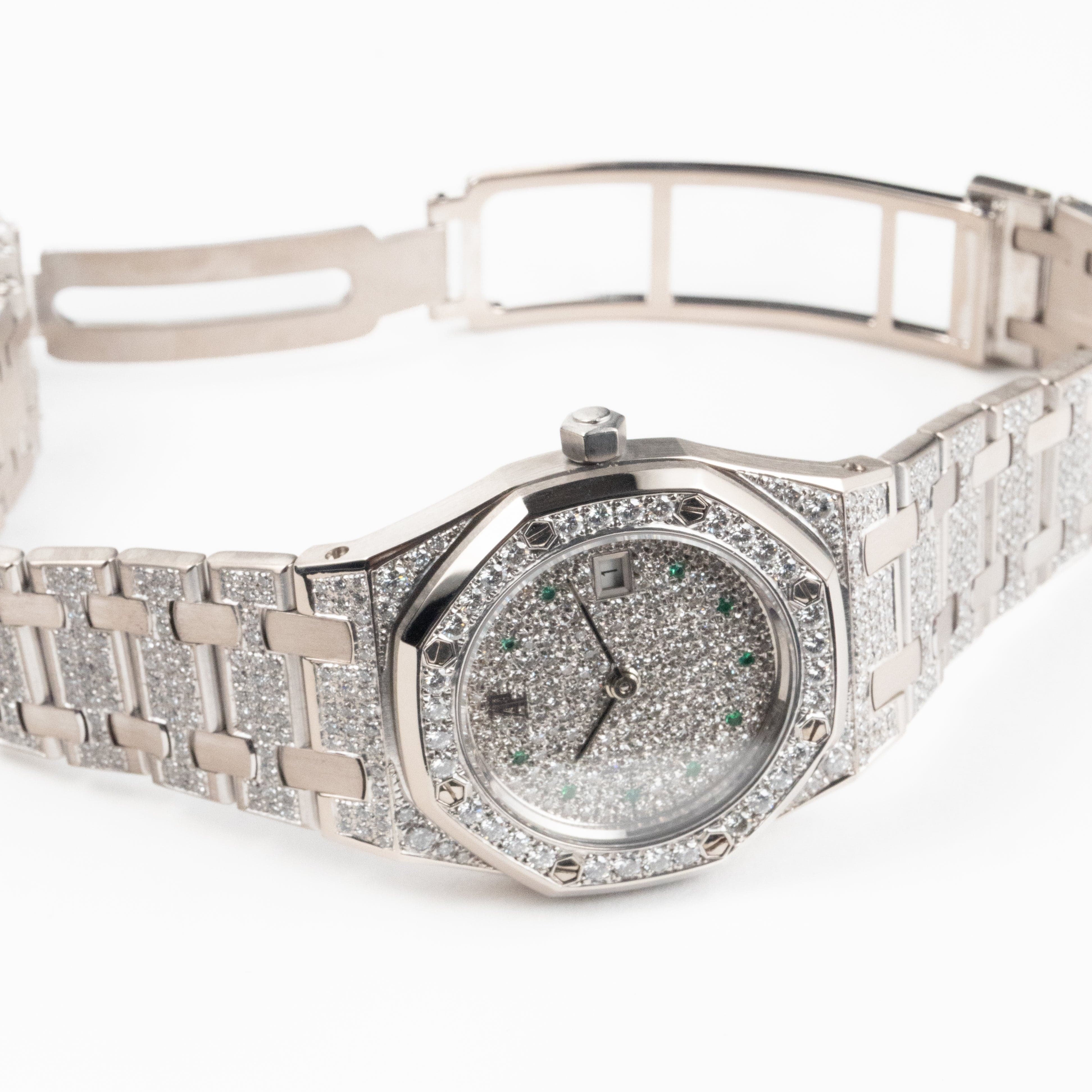 Audemars Piguet Royal Oak 14587BC 'Ladies' White Gold Diamond Emerald Set Dial Quartz (1995)