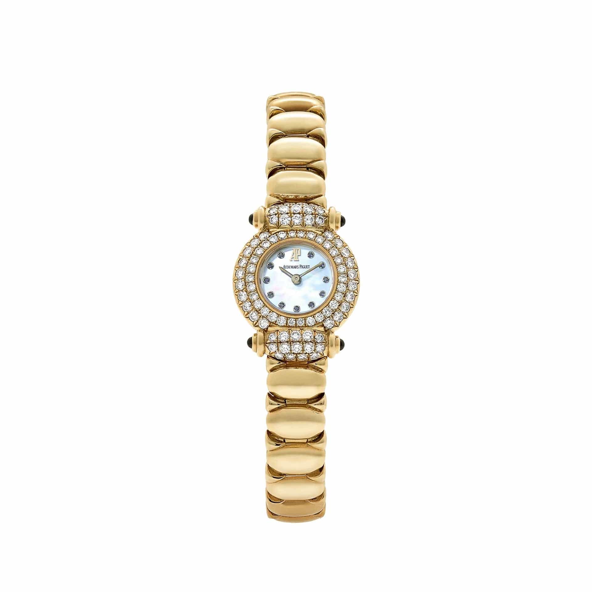 Audemars Piguet Vintage Cobra 66762BA 'Ladies' Yellow Gold Mother of Pearl Sapphire Dial Diamond Bezel Quartz