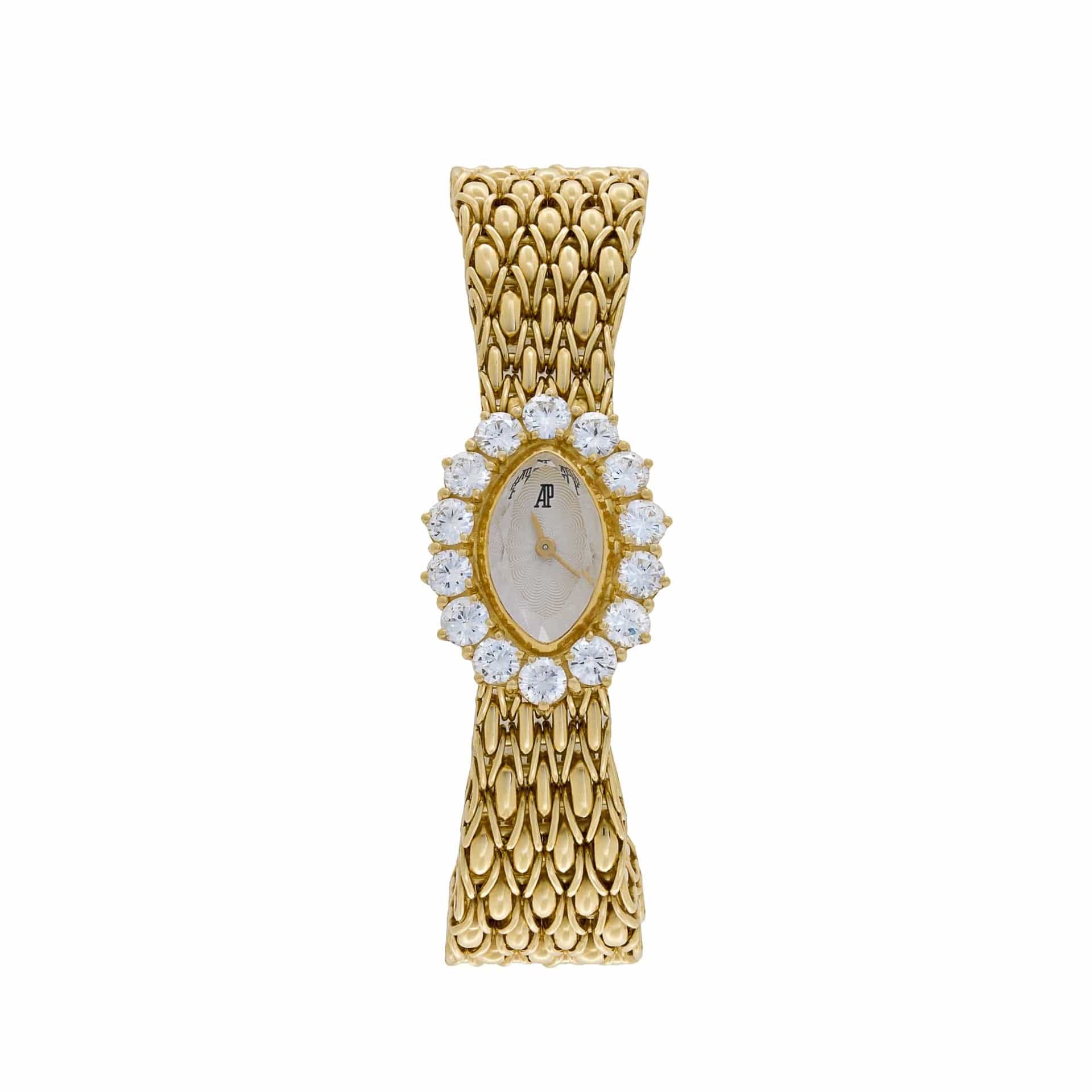 Audemars Piguet Vintage Oval 66429BA.ZZ.0780BA.02 'Ladies' Cocktail Watch Yellow Gold White Dial Diamond Bezel Quartz