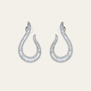 Baguette and Pave Diamond Drop White Gold Earrings