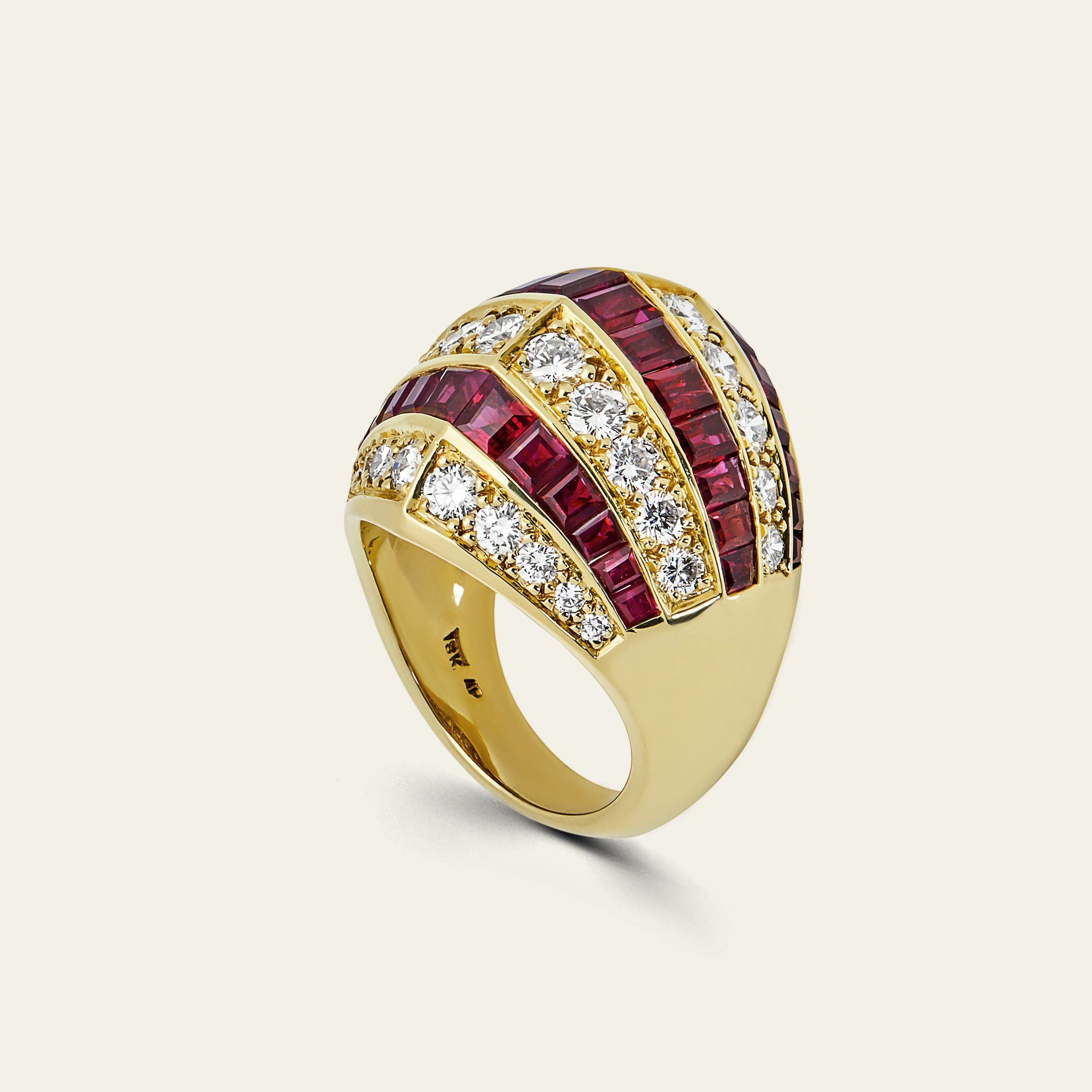 Yellow Gold Channel Set Ruby and Diamond Fashion Ring