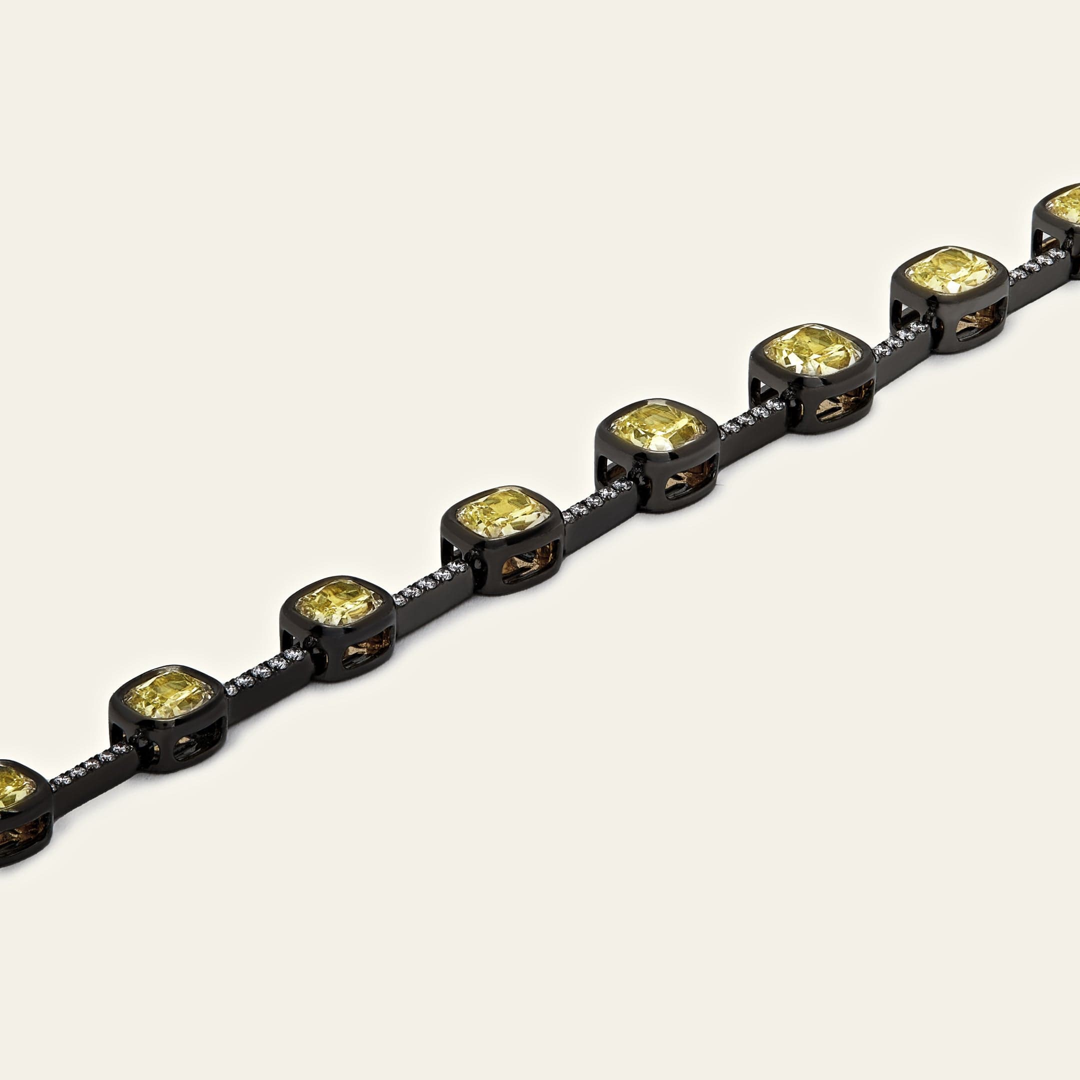 Black Enamel Knife Edge Yellow Diamond Necklace