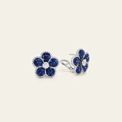 Blue Sapphire and Diamond Flower Earrings