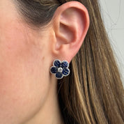 Blue Sapphire and Diamond Flower Earrings