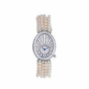 Breguet Reine de Naples White Gold Baguette Diamonds Pearl Bracelet Wrist Aficionado