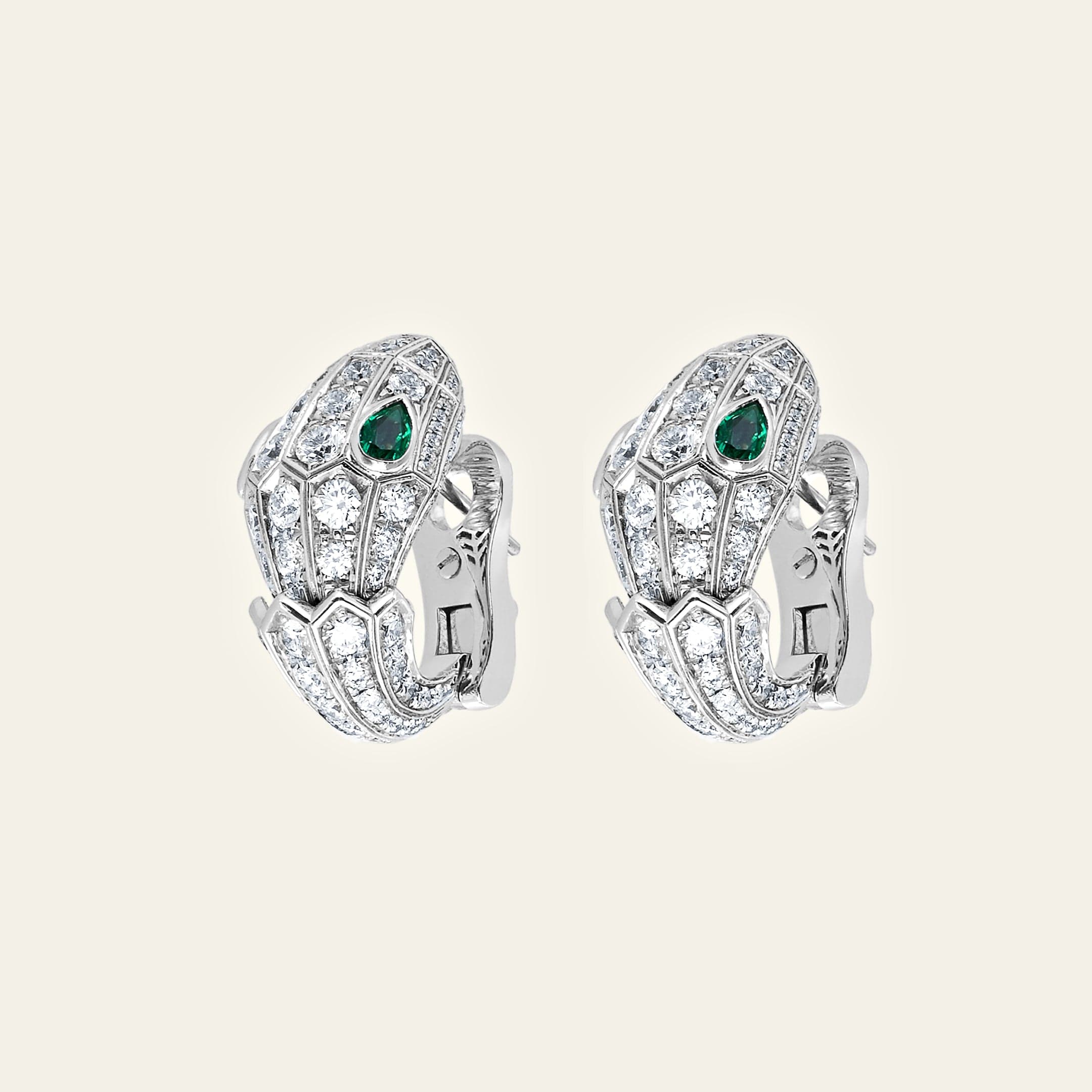 Bvlgari Serpenti Earrings 354702 | Emerald and Diamond Earrings