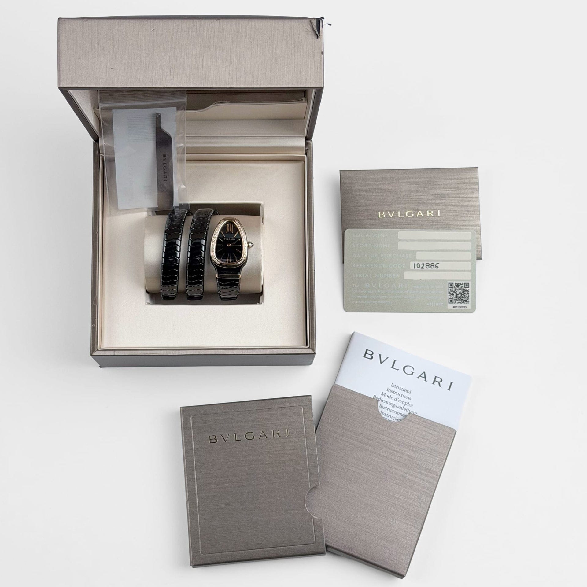 Bvlgari Serpenti Spiga Watch 102885 Black Ceramic and Rose Gold Black Lacquered Polished Dial Diamond Bezel (2026)