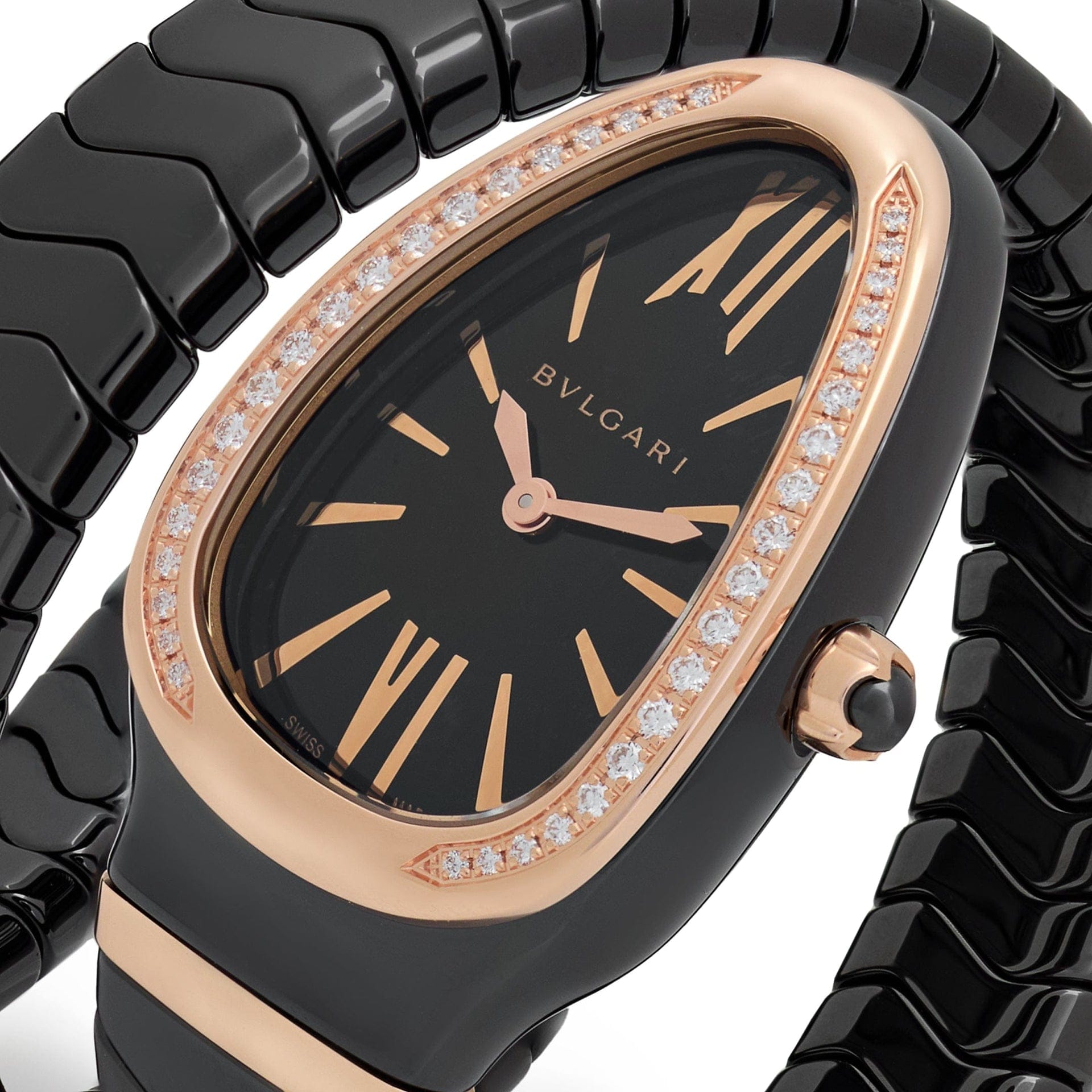 Bvlgari Serpenti Spiga Watch 102885 Black Ceramic and Rose Gold Black Lacquered Polished Dial (2025)