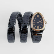Bvlgari Serpenti Spiga Watch 102885 Black Ceramic and Rose Gold Black Lacquered Polished Dial Diamond Bezel (2026)