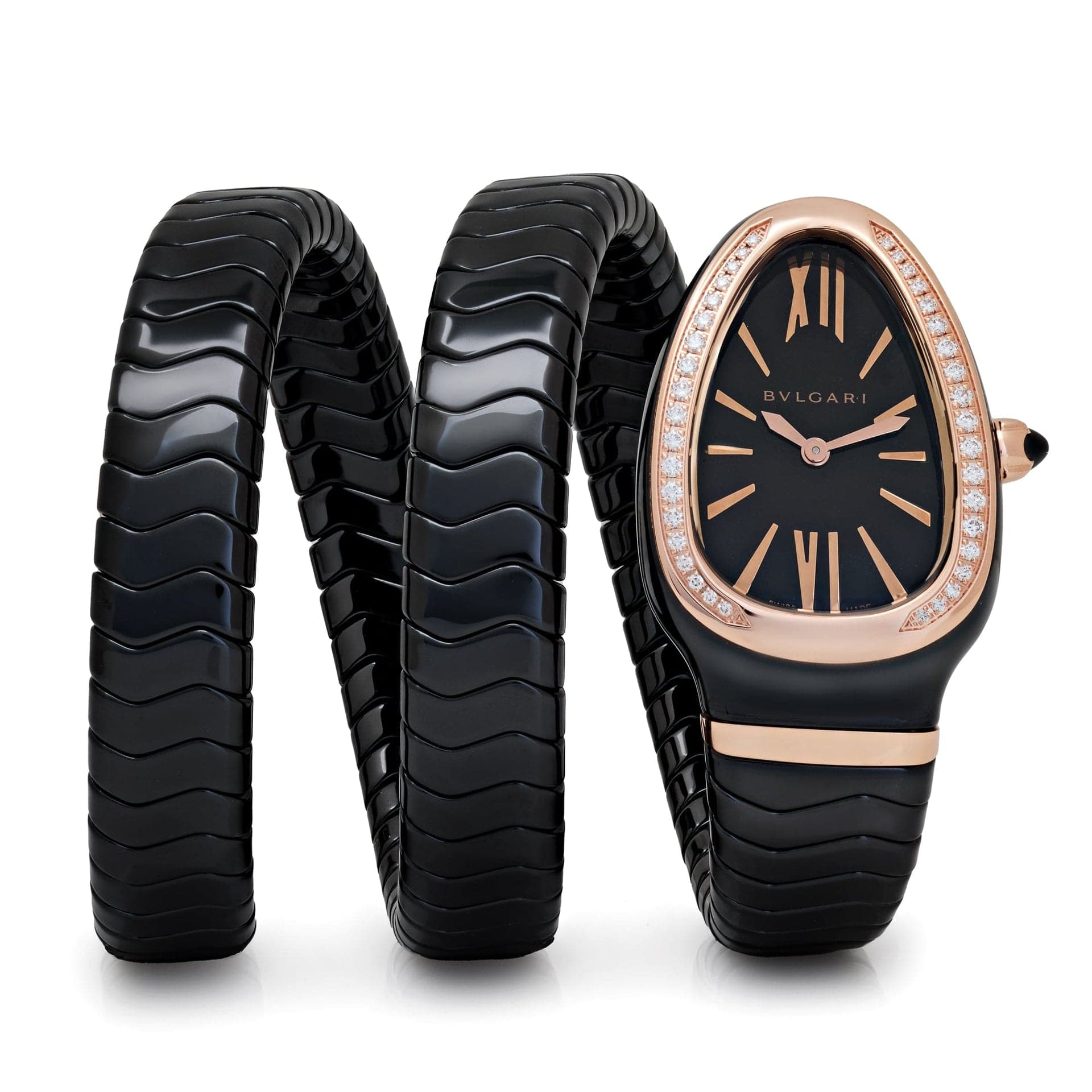 Bvlgari Serpenti Spiga Watch 102885 Black Ceramic and Rose Gold Black Lacquered Polished Dial (2025)