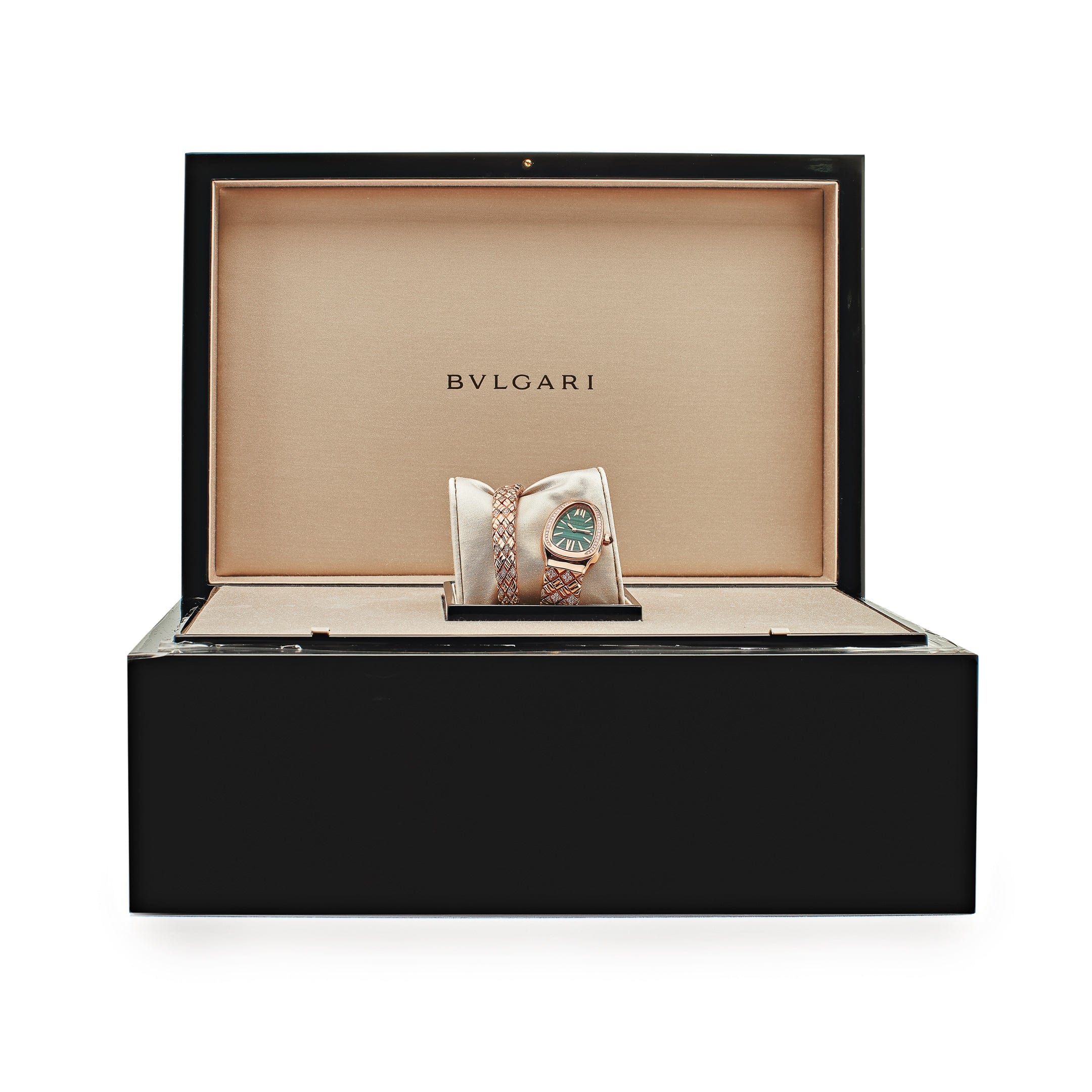 BVLGARI Serpenti Spiga Watch 103626 Rose Gold Malachite Dial Diamond