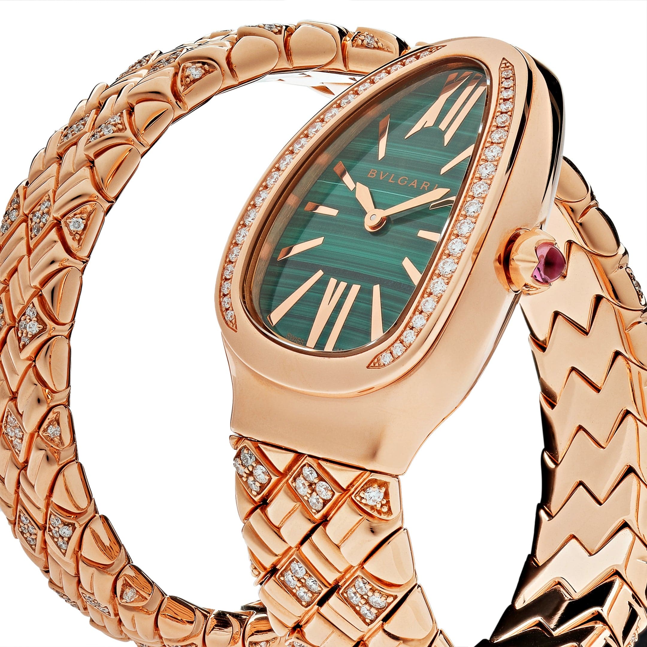 BVLGARI Serpenti Spiga Watch 103626 Rose Gold Malachite Dial