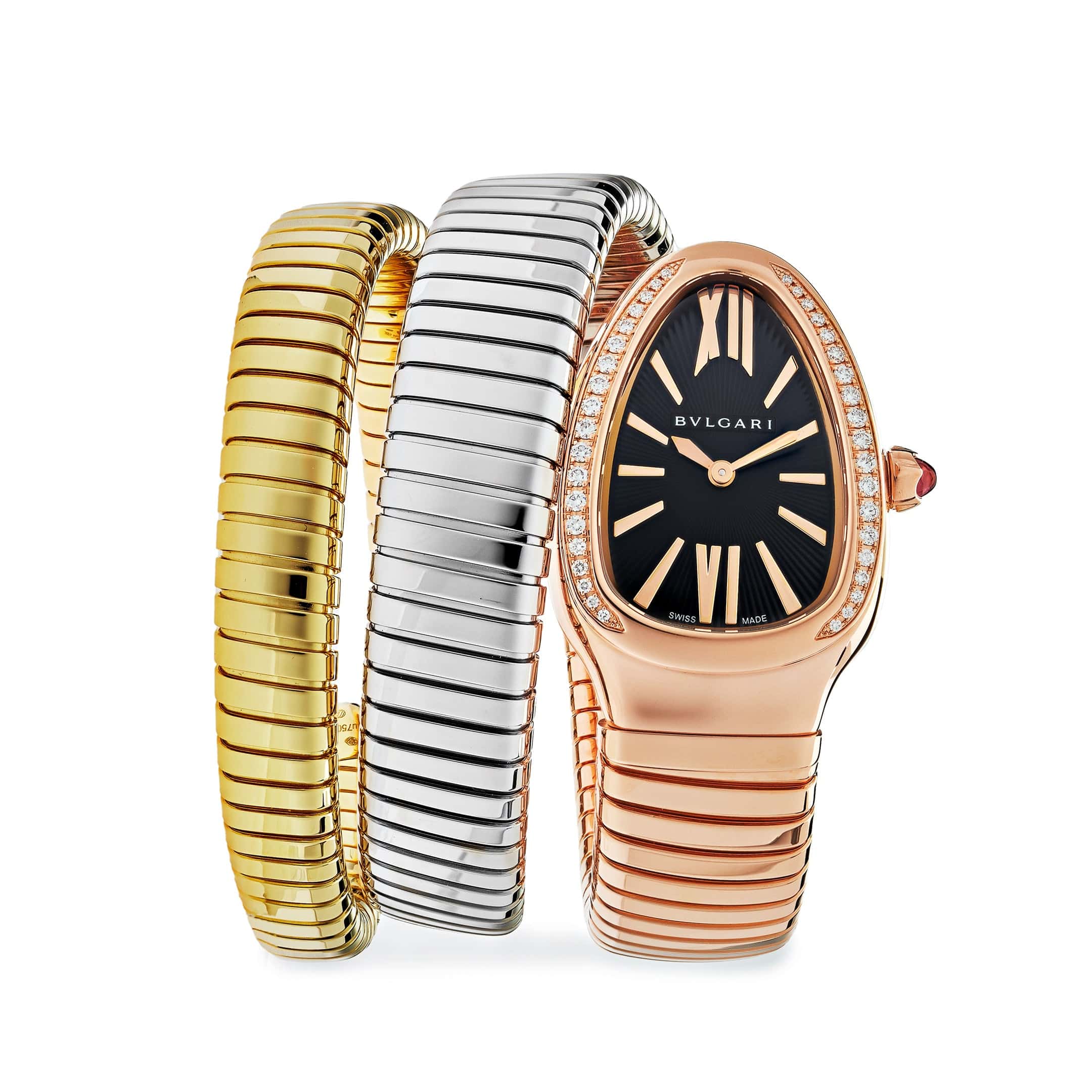 BVLGARI Serpenti Tubogas Watch 102948 Three-Tone Double Spiral Black Dial Diamond Bezel (2022)