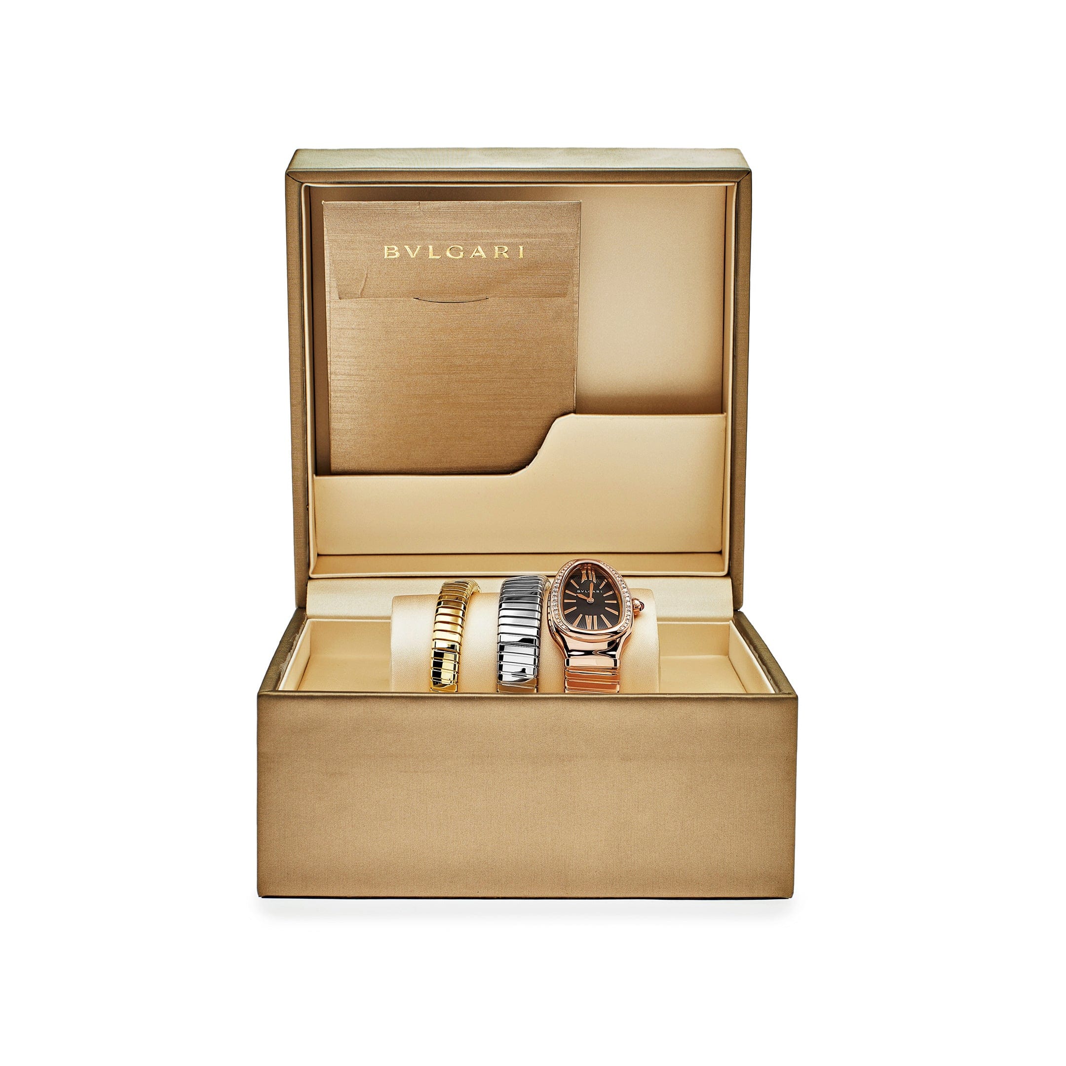 BVLGARI Serpenti Tubogas Watch 102948 Three-Tone Double Spiral Diamond Bezel