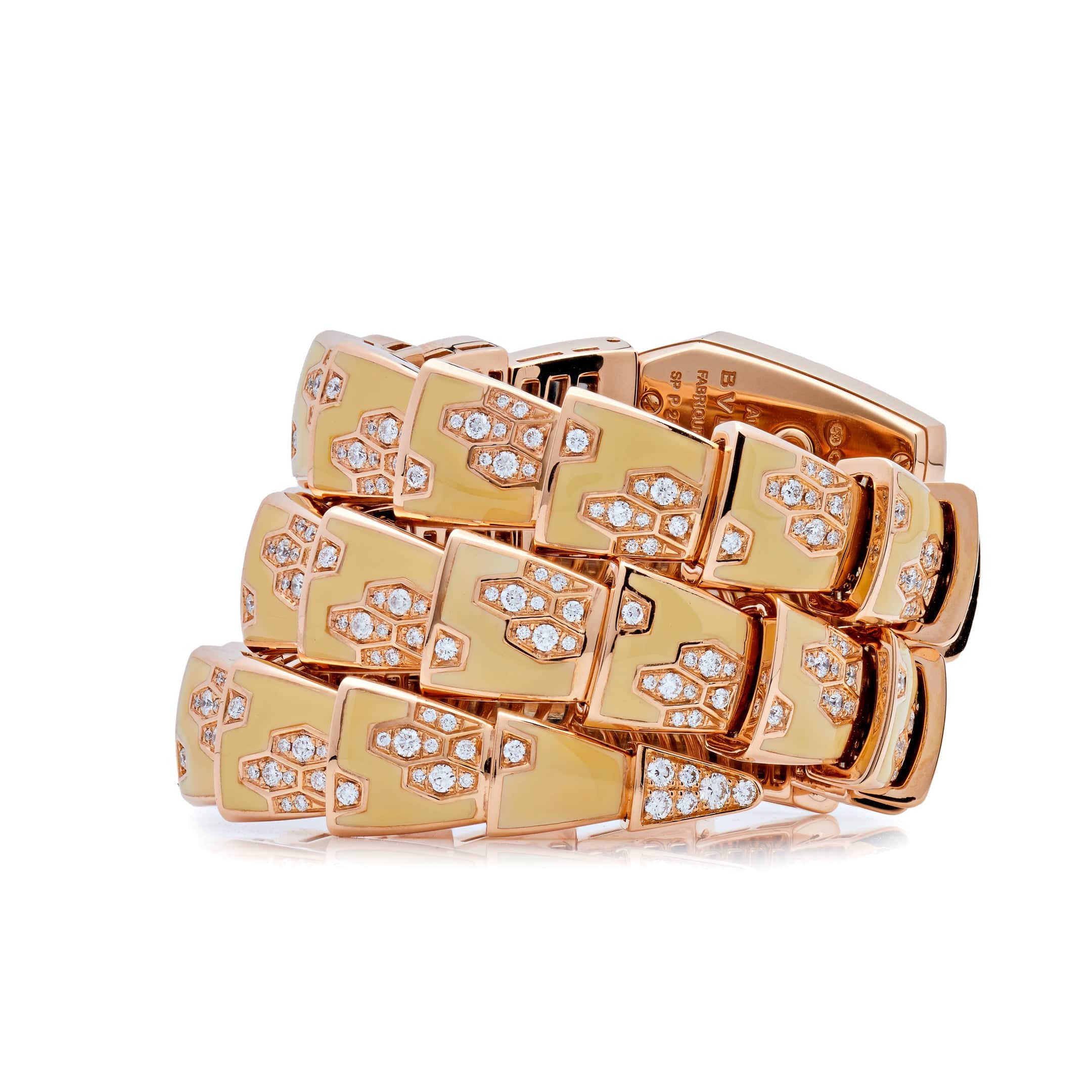 Bvlgari Serpenti Two-Coil Watch Rose Gold Diamonds Yellow Lacquer Mother of Pearl Dial 101985 Wrist Aficionado