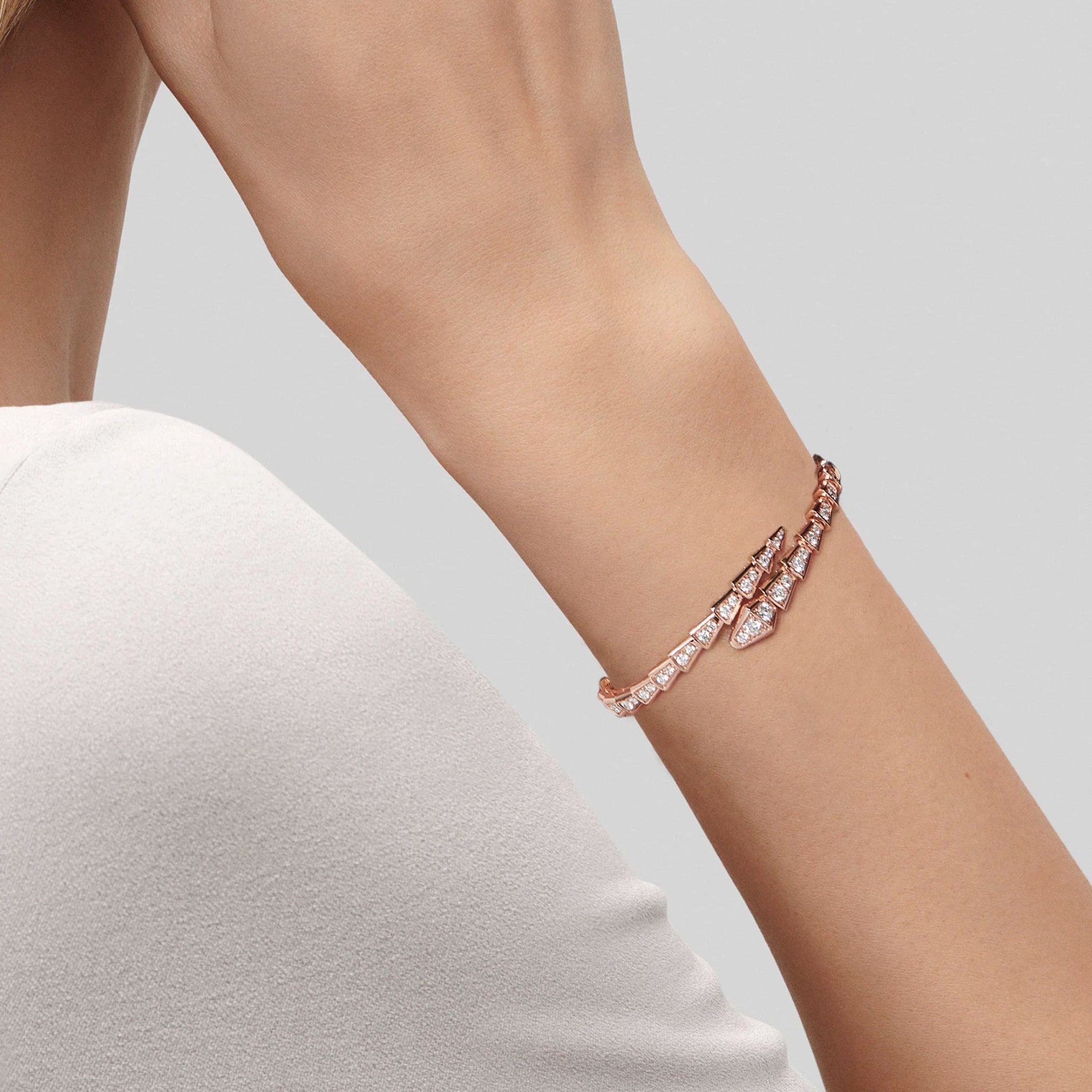 BVLGARI Serpenti Viper Thin Bracelet Rose Gold Full Pavé Diamonds