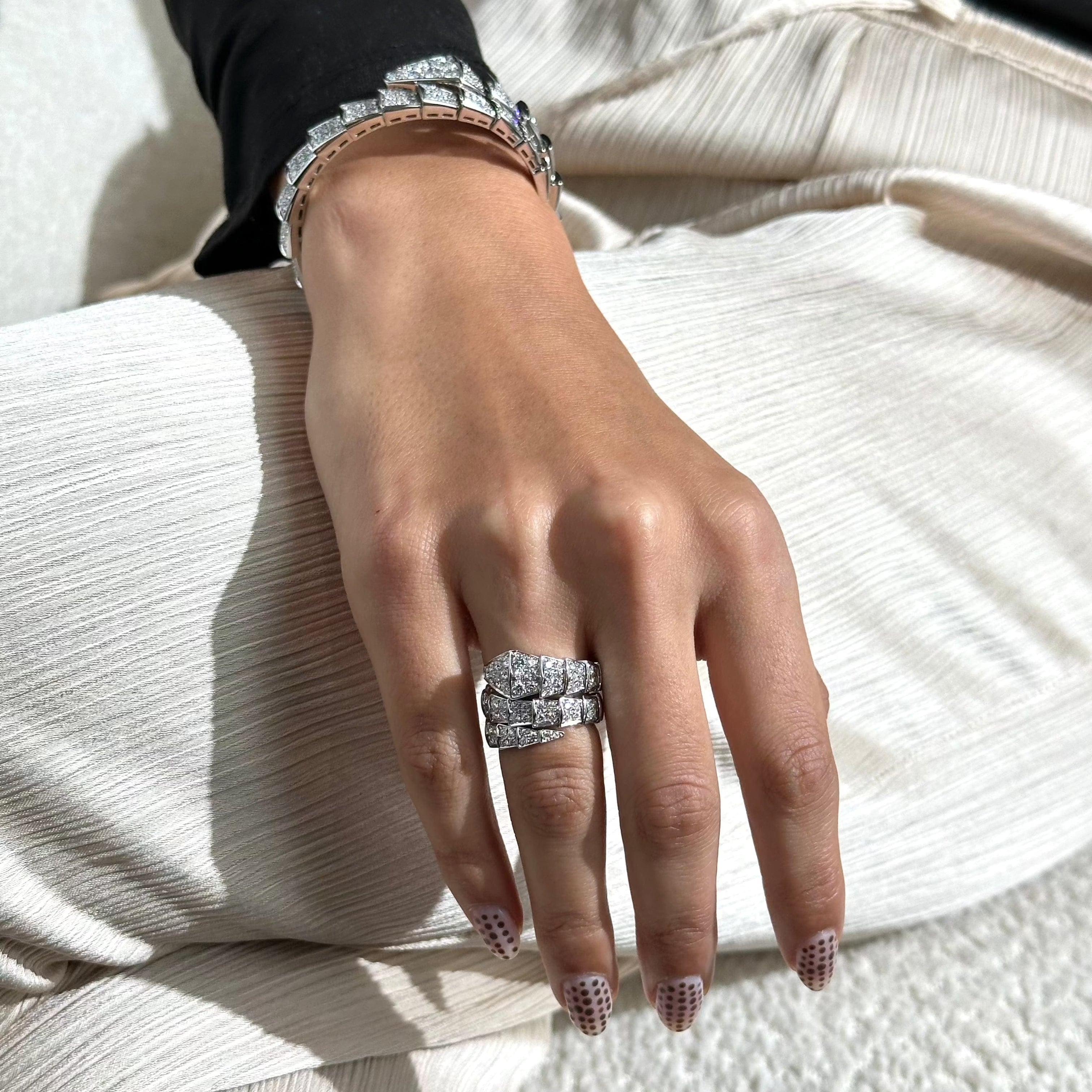 BVLGARI Serpenti Viper Two-Coil Ring White Gold Pavé Diamond 345228