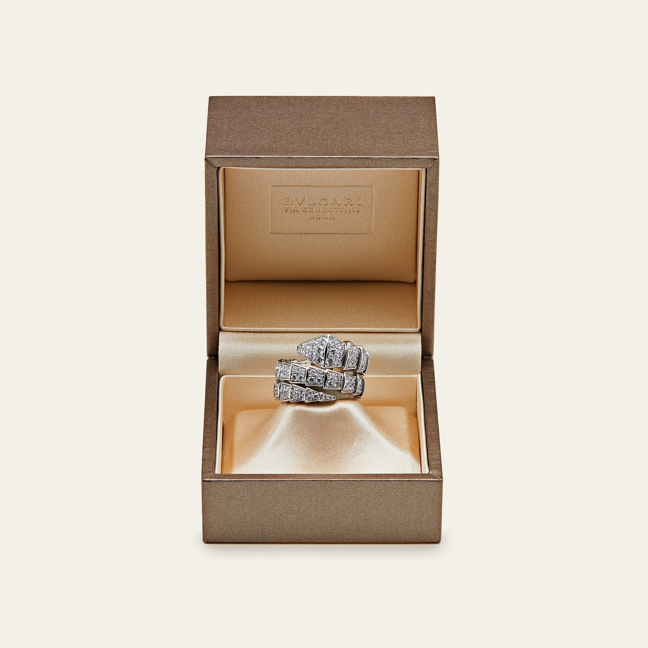 BVLGARI Serpenti Viper Two-Coil Ring White Gold Pavé Diamond 345228