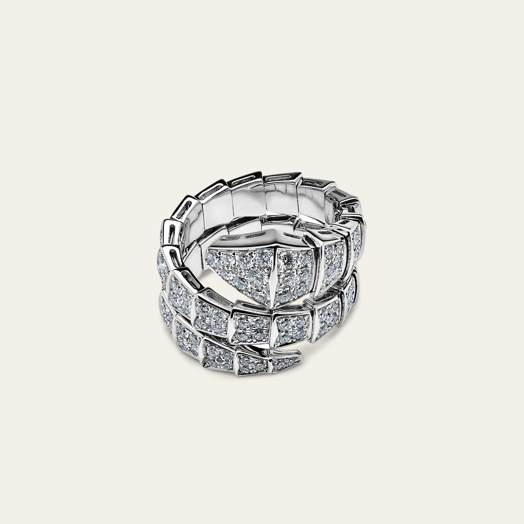 BVLGARI Serpenti Viper Two-Coil Ring White Gold Pavé Diamond 345228