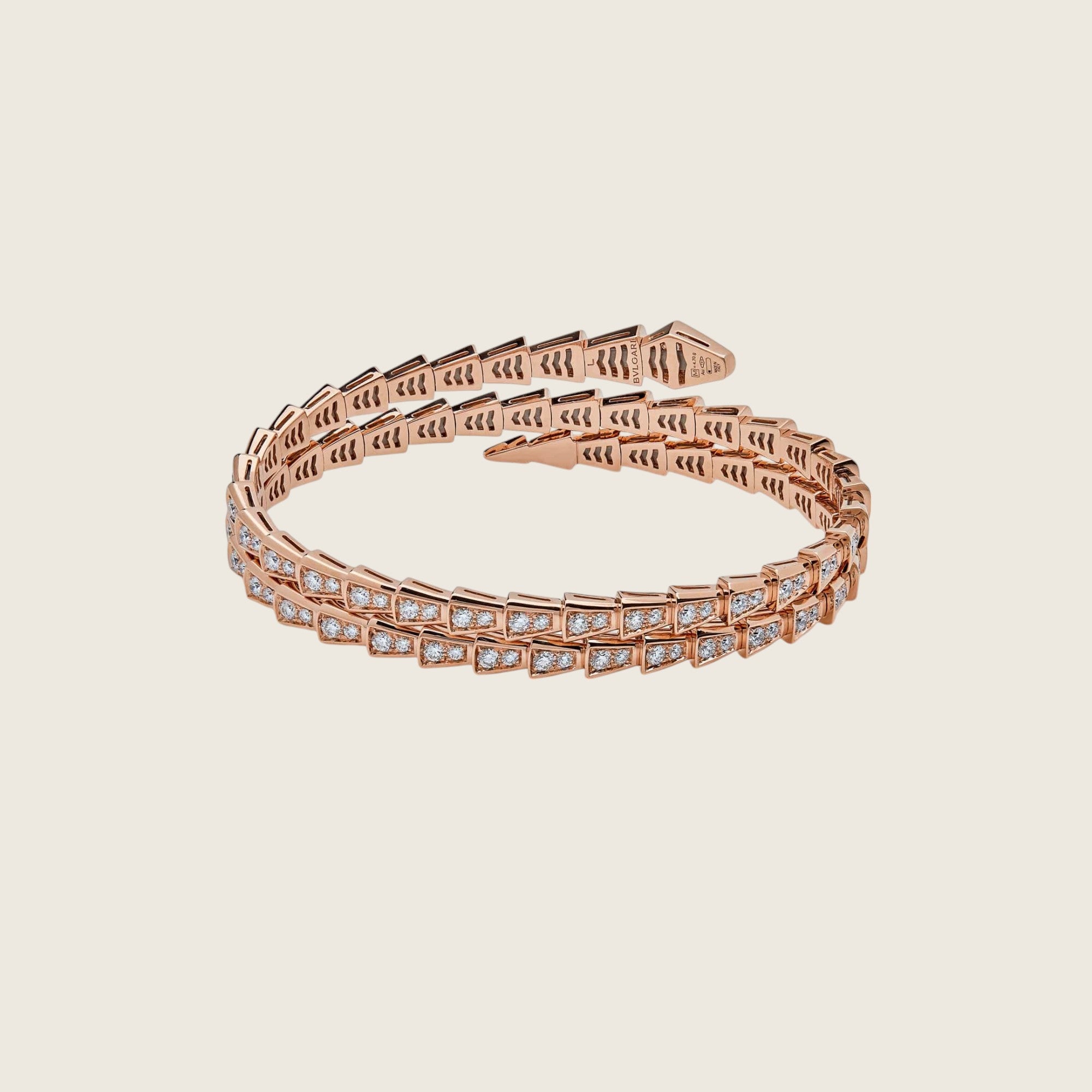 BVLGARI Serpenti Viper Two-Coil Rose Gold Full Pavé Diamonds Bracelet 357270