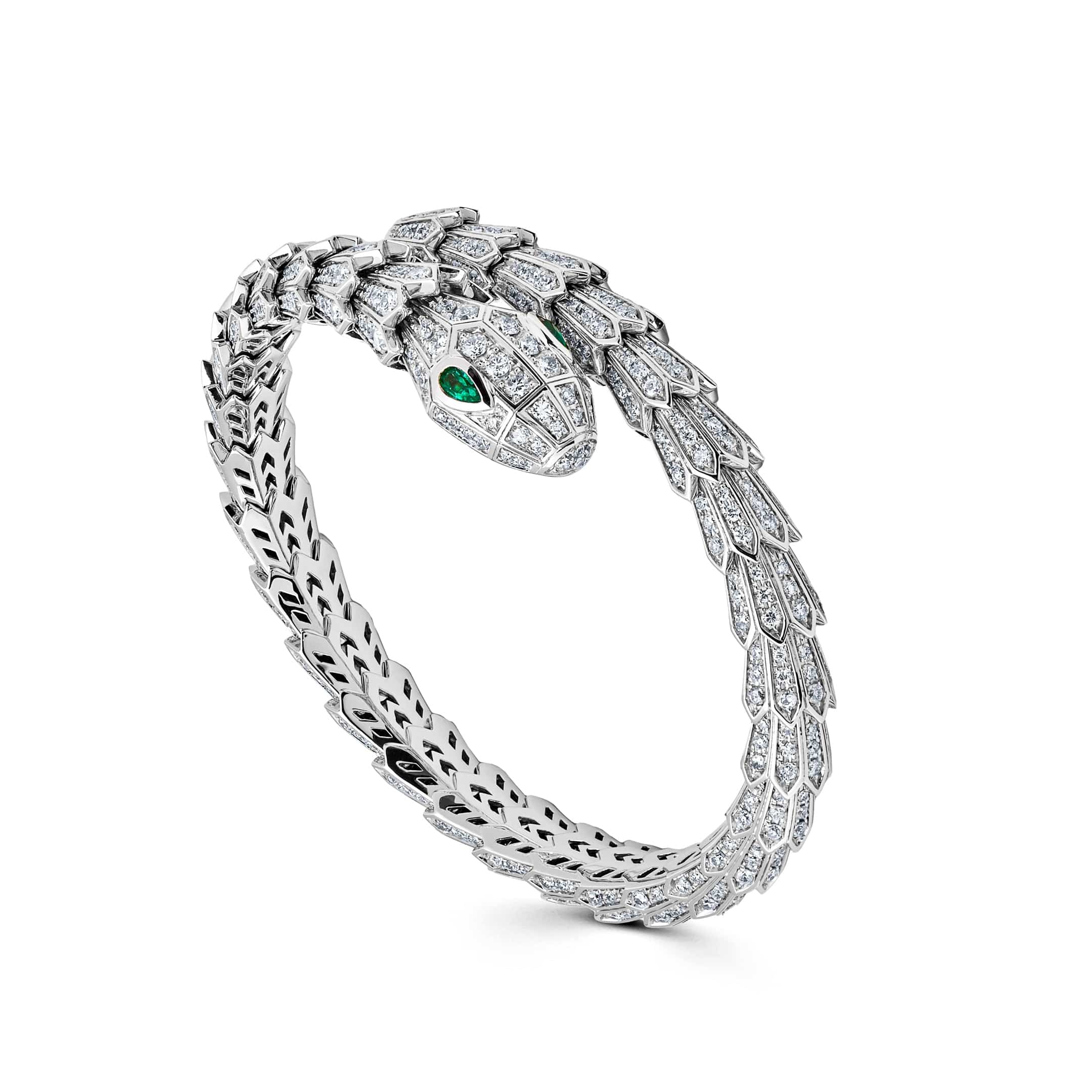 Bvlgari Serpenti White Gold Diamond and Emerald Bracelet 356903 Wrist Aficionado