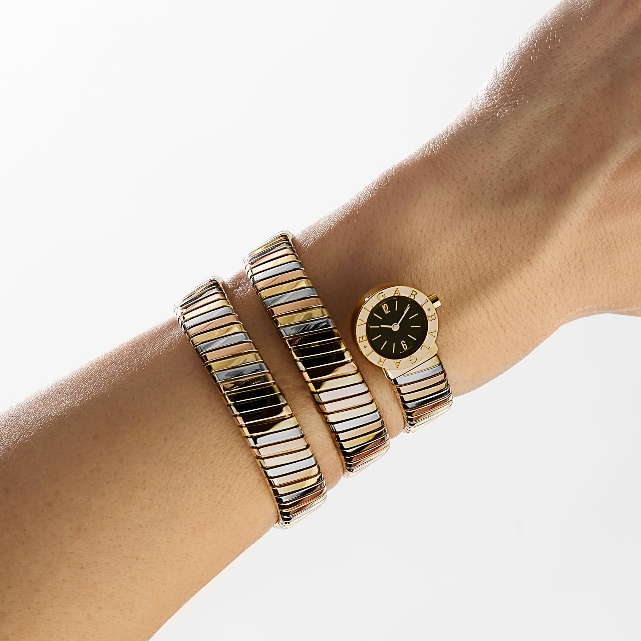 BVLGARI Tubogas BB191T 3 Row Tri-Color Quartz