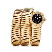 BVLGARI Tubogas BB191T 3 Row Yellow Gold Black Dial Quartz
