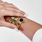 BVLGARI Tubogas BB191T 3 Row Yellow Gold Black Dial Quartz