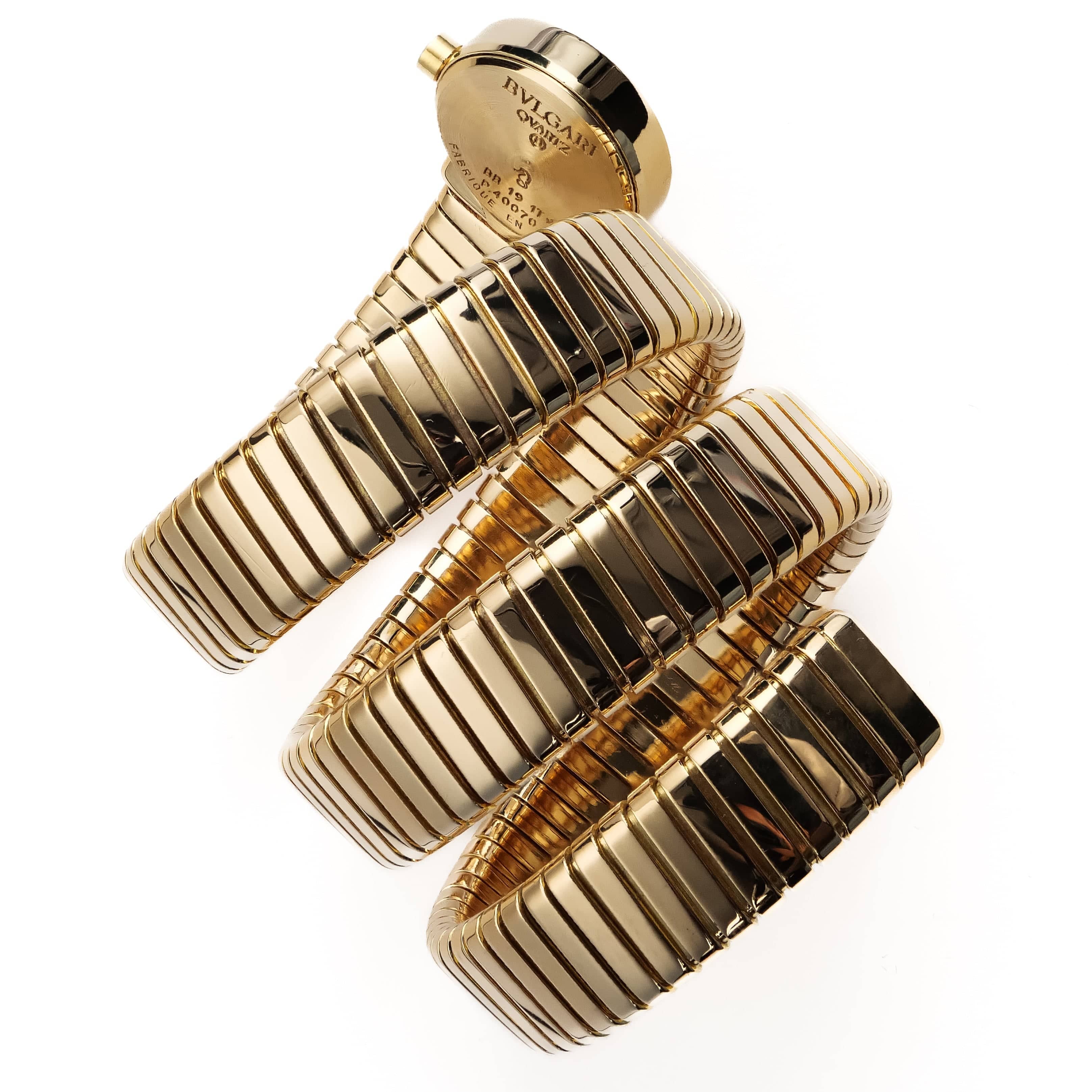 BVLGARI Tubogas BB191T 3 Row Yellow Gold Black Dial Quartz