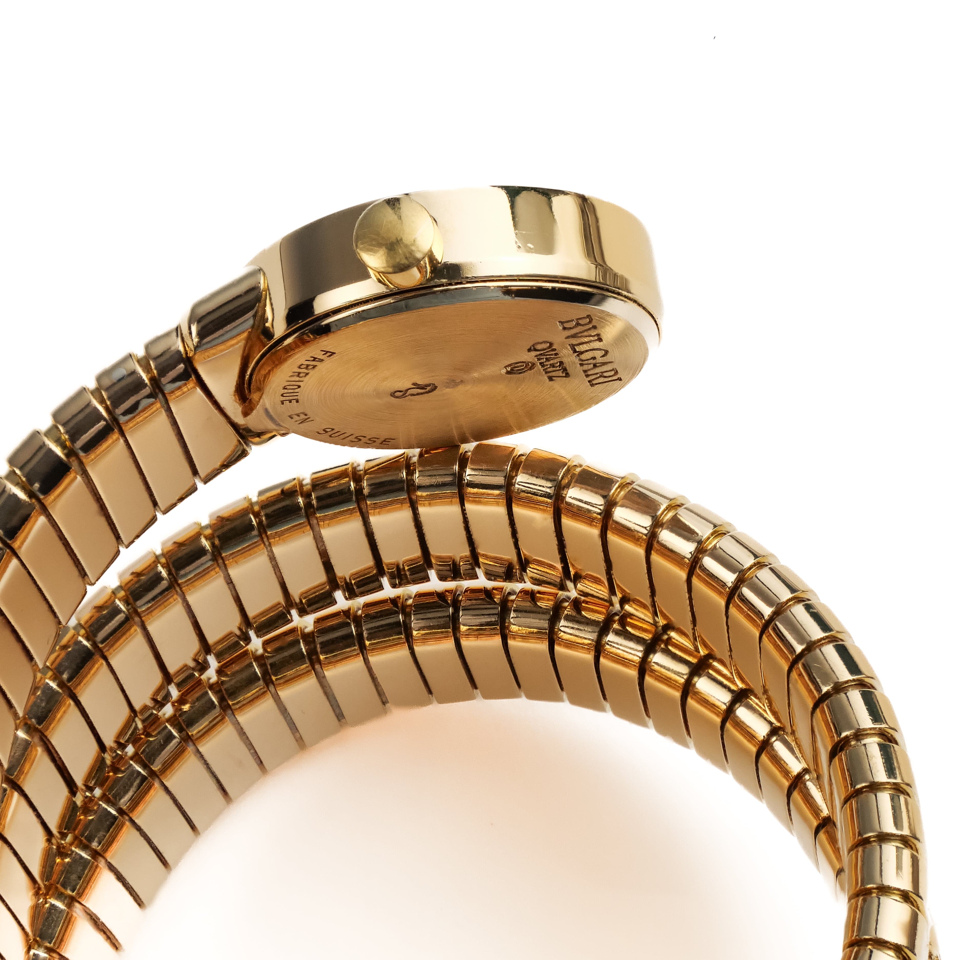 BVLGARI Tubogas BB191T 3 Row Yellow Gold Black Dial Quartz