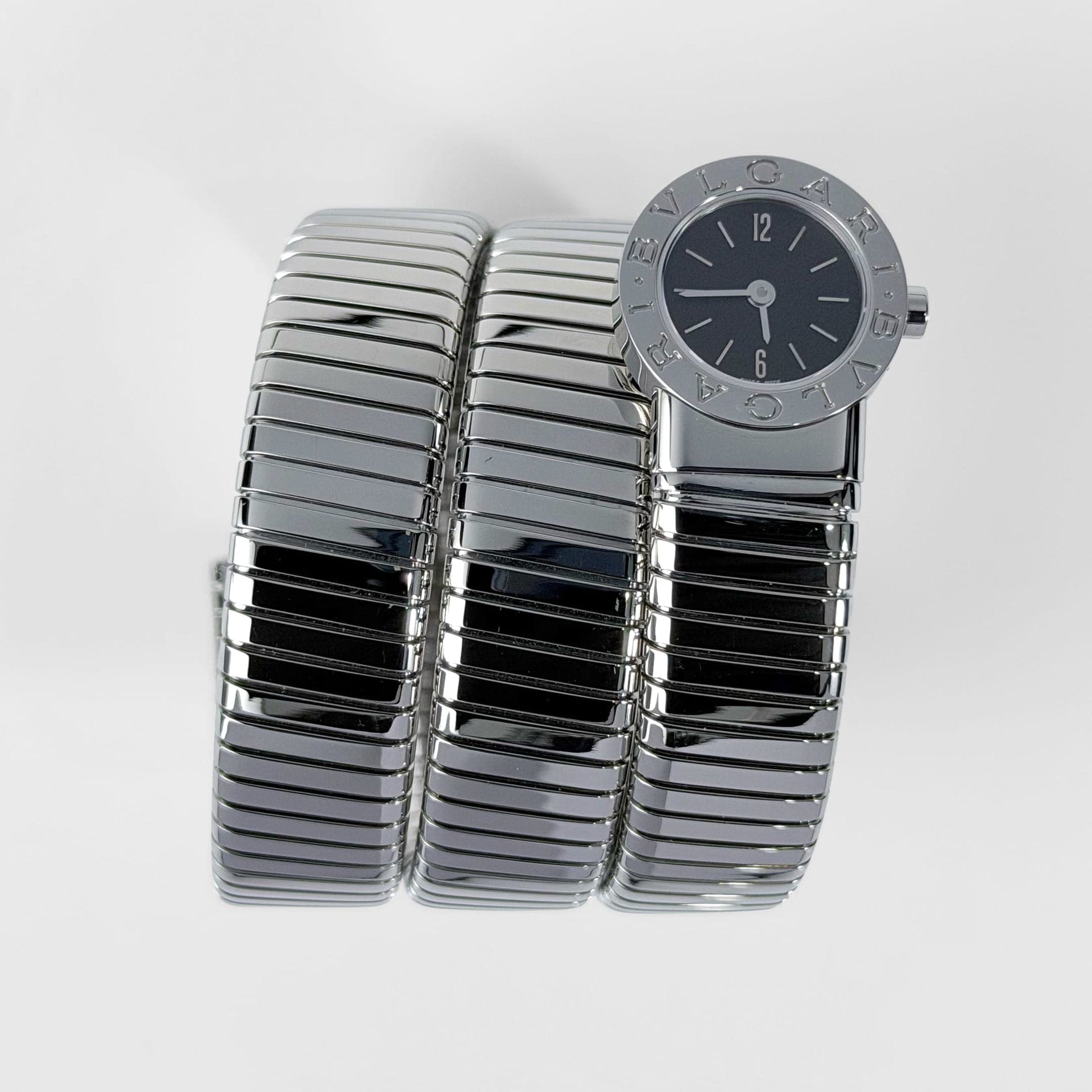 BVLGARI Tubogas BB191TS 3 Row Stainless Steel Black Dial Quartz (2003)