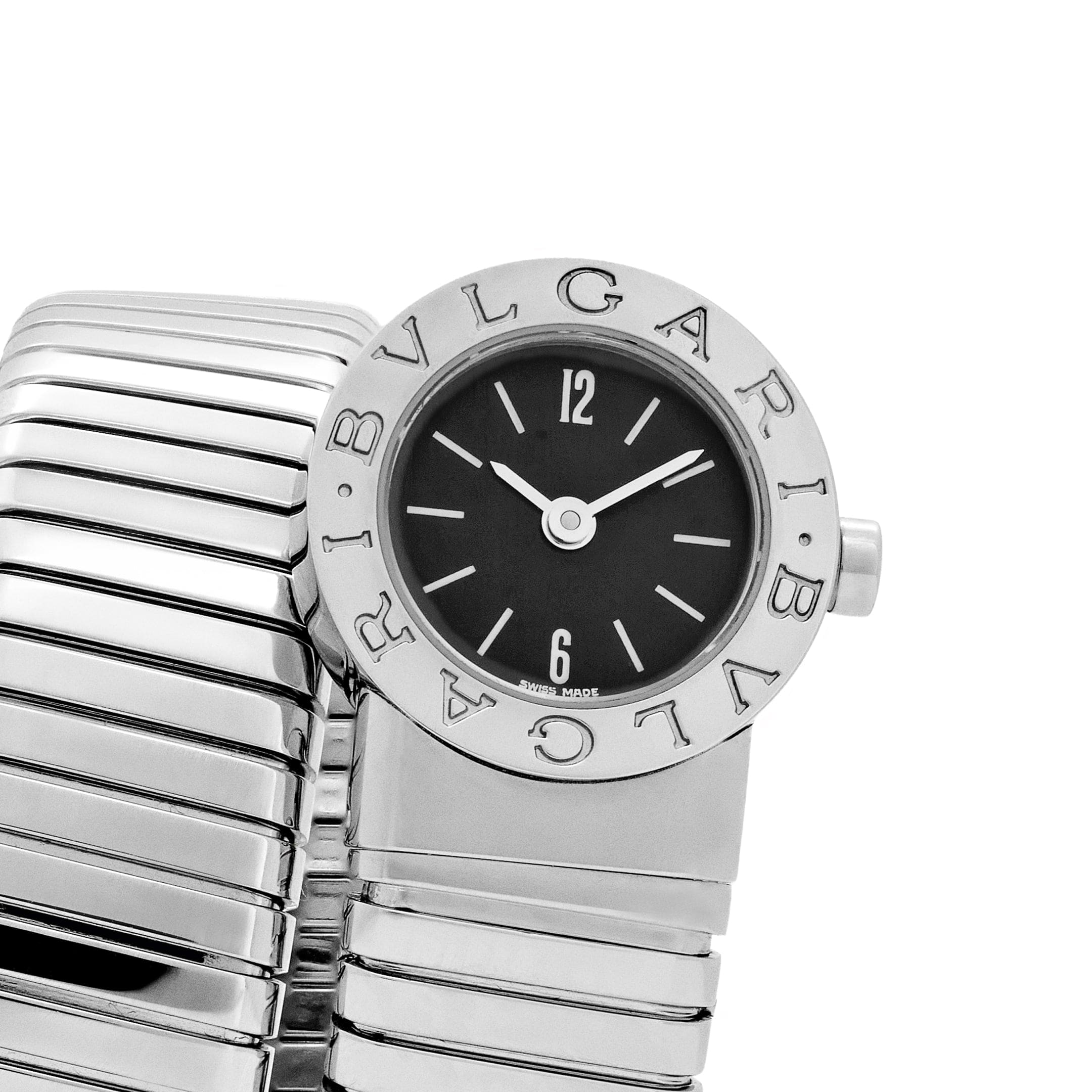 BVLGARI Tubogas BB191TS 3 Row Stainless Steel Black Dial Quartz