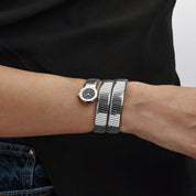 BVLGARI Tubogas BB191TS 3 Row Stainless Steel Black Dial Quartz
