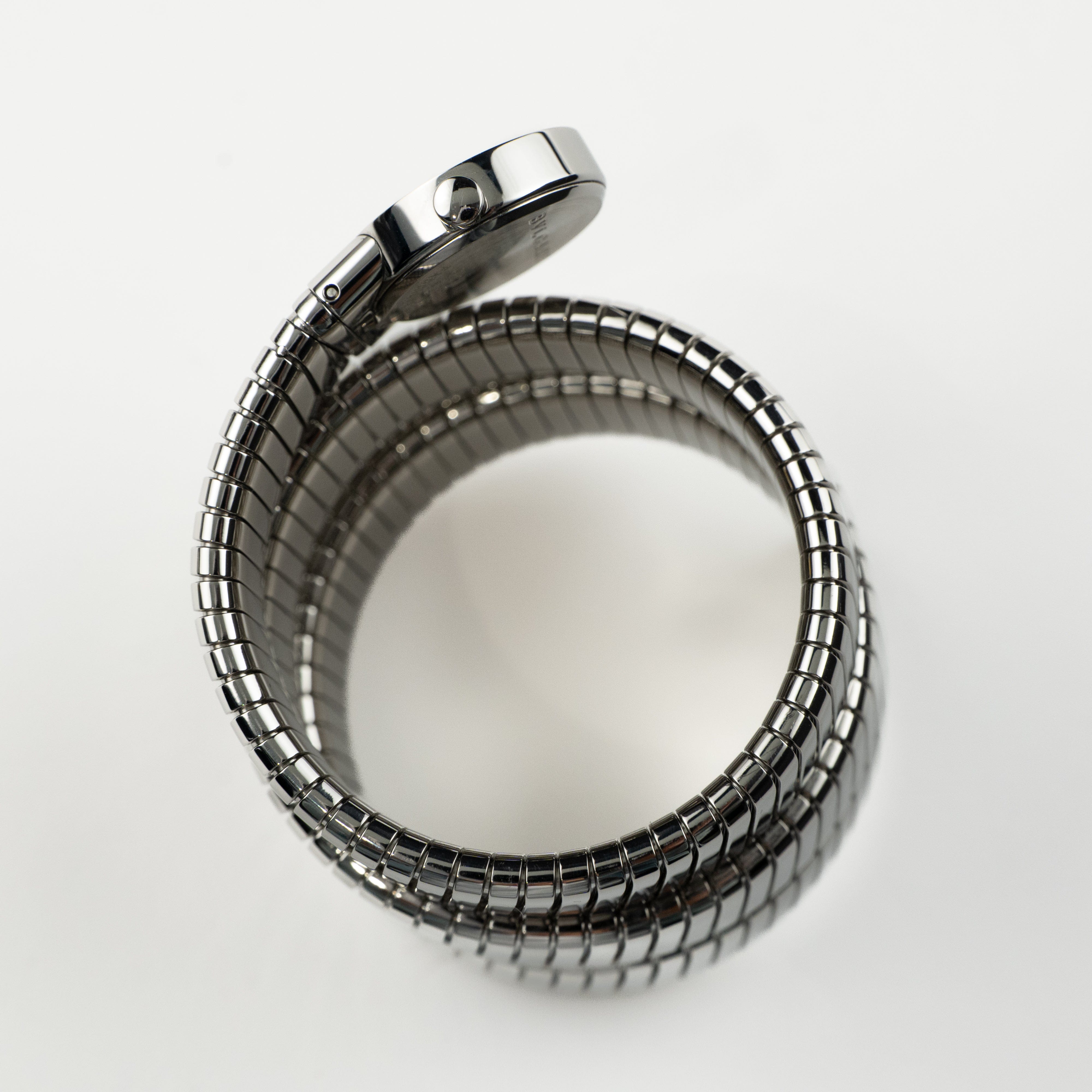 BVLGARI Tubogas BB191TS 3 Row Stainless Steel Black Dial Quartz