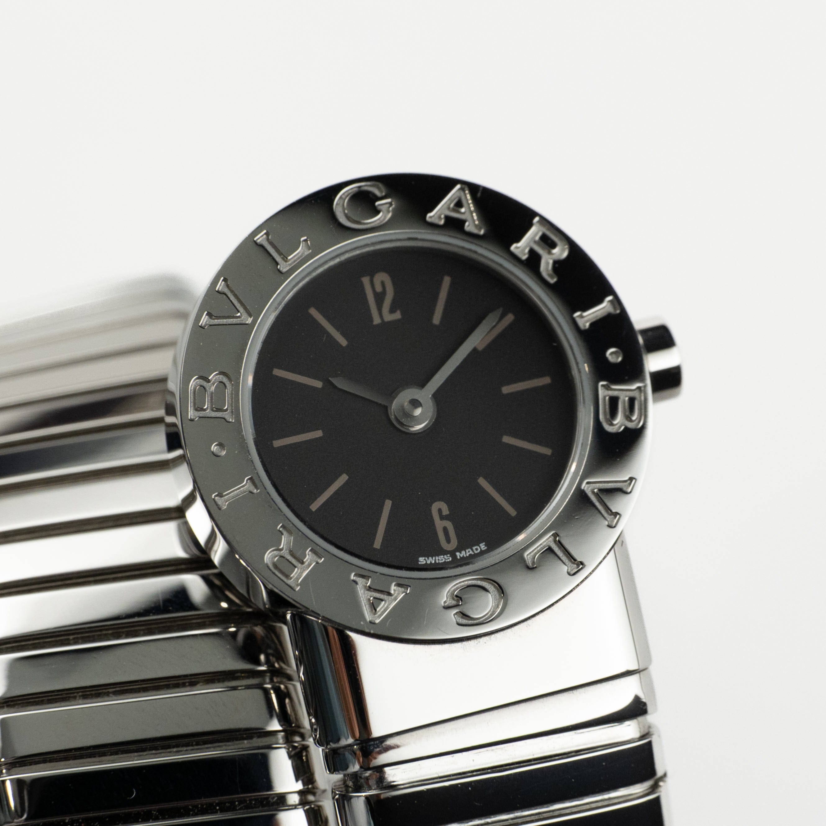 BVLGARI Tubogas BB191TS 3 Row Stainless Steel Black Dial Quartz