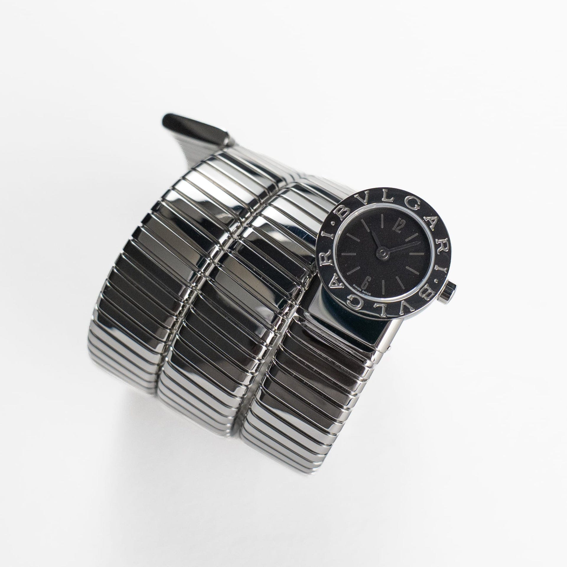BVLGARI Tubogas BB191TS 3 Row Stainless Steel Black Dial Quartz