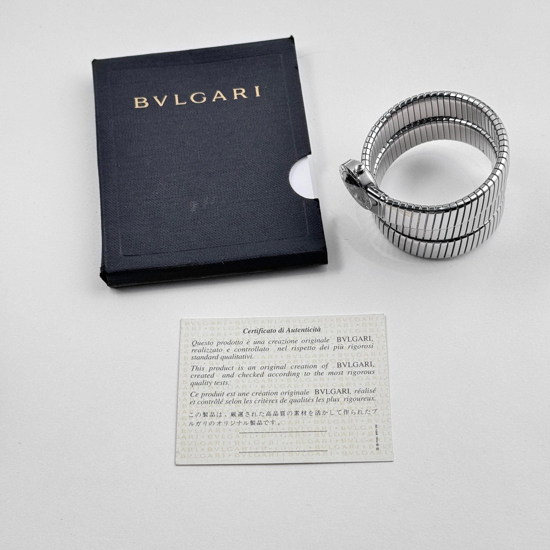 BVLGARI Tubogas BB191TS 3 Row Stainless Steel Diamond Dial Quartz