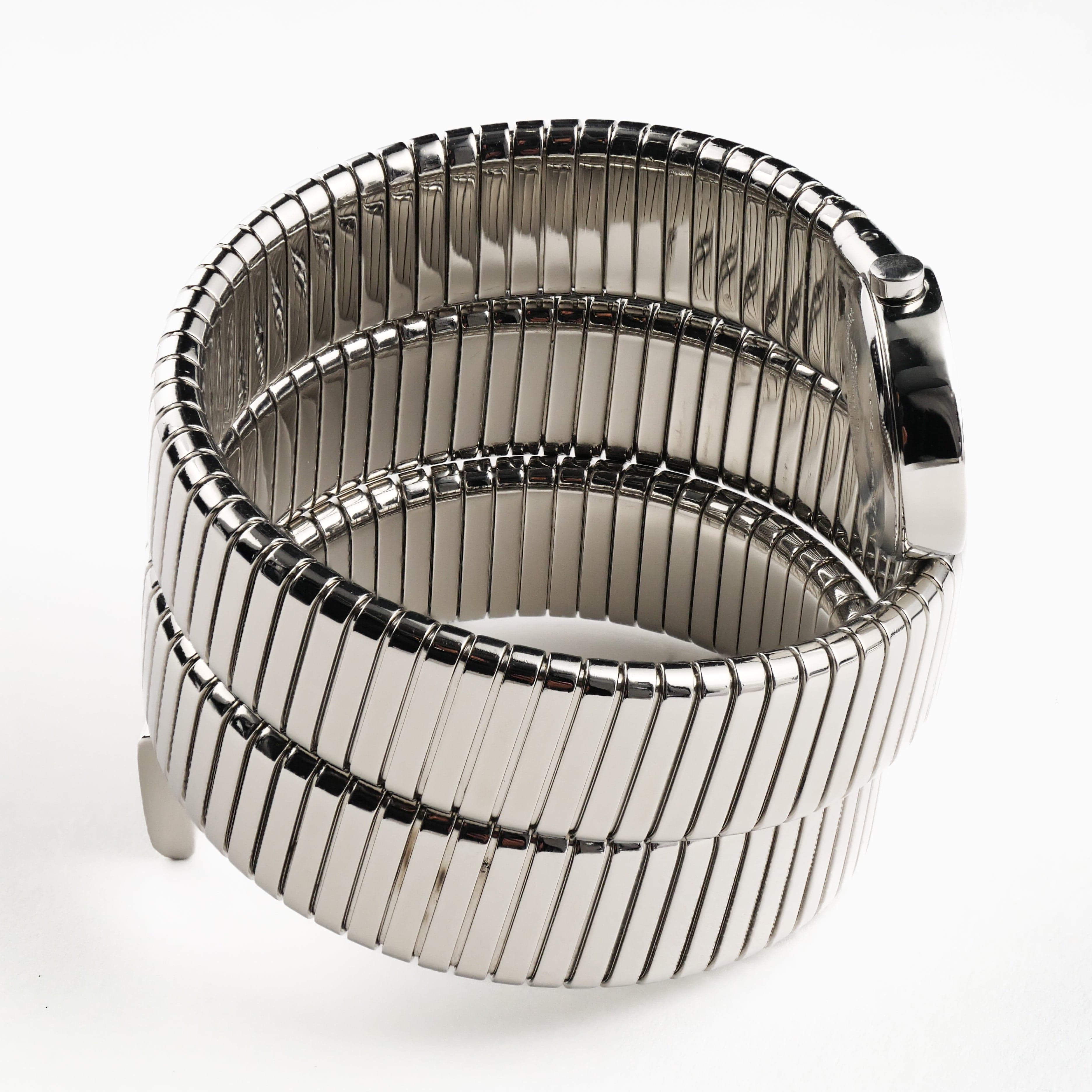 BVLGARI Tubogas BB191TS 3 Row Stainless Steel Diamond Dial Quartz