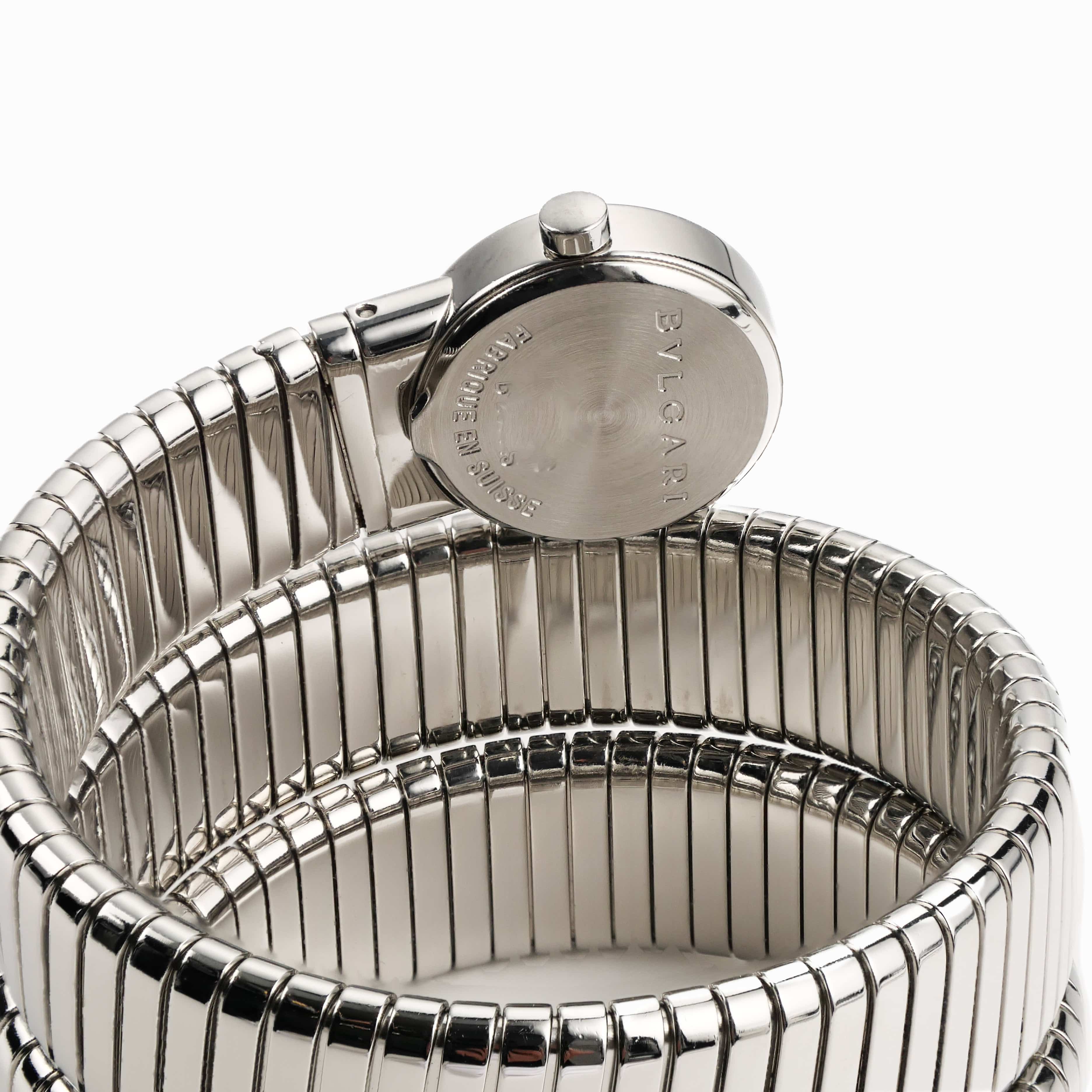 BVLGARI Tubogas BB191TS 3 Row Stainless Steel Diamond Dial Quartz