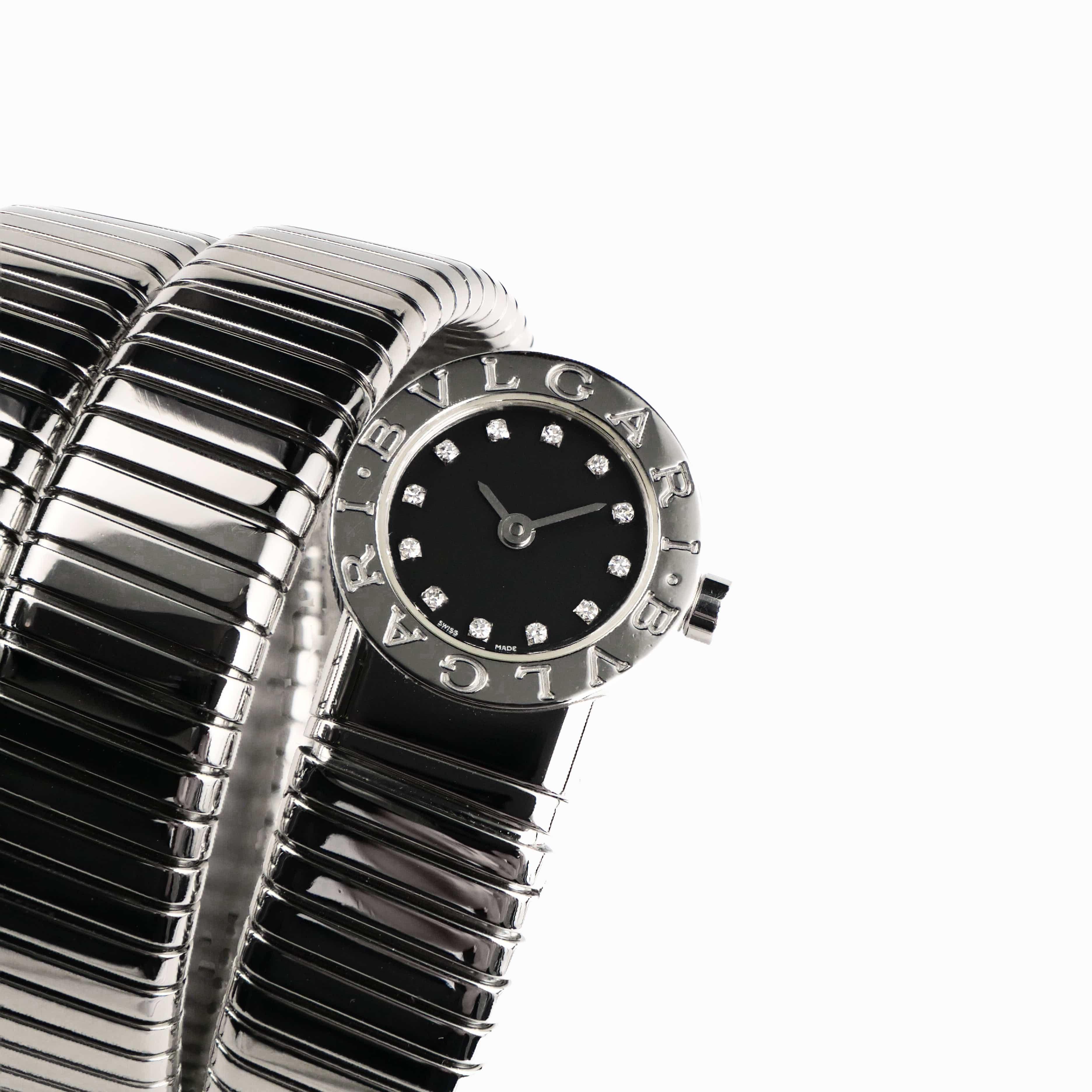 BVLGARI Tubogas BB191TS 3 Row Stainless Steel Diamond Dial Quartz