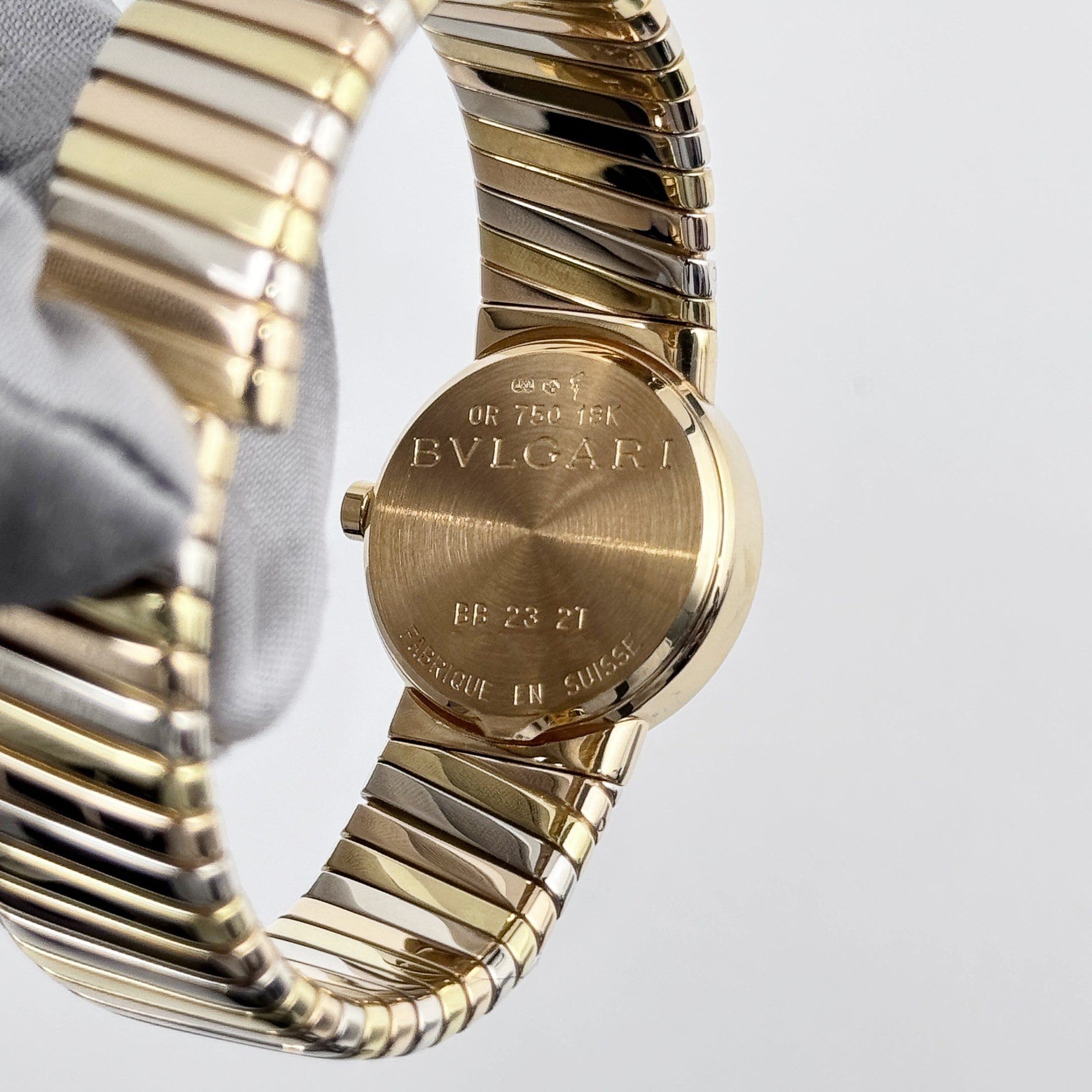 BVLGARI Tubogas BB232T 1 Row Tri Color Black Dial Quartz