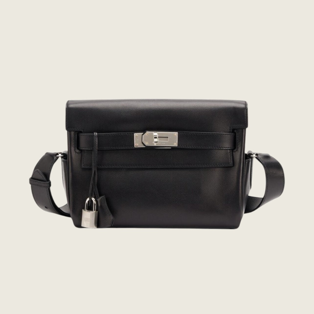 Hermès Kelly Messenger Noir Swift Leather Palladium Hardware