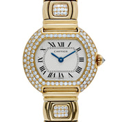 Cartier Ellipse WB6006EE Yellow Gold White Dial Diamond Bezel and Bracelet Quartz