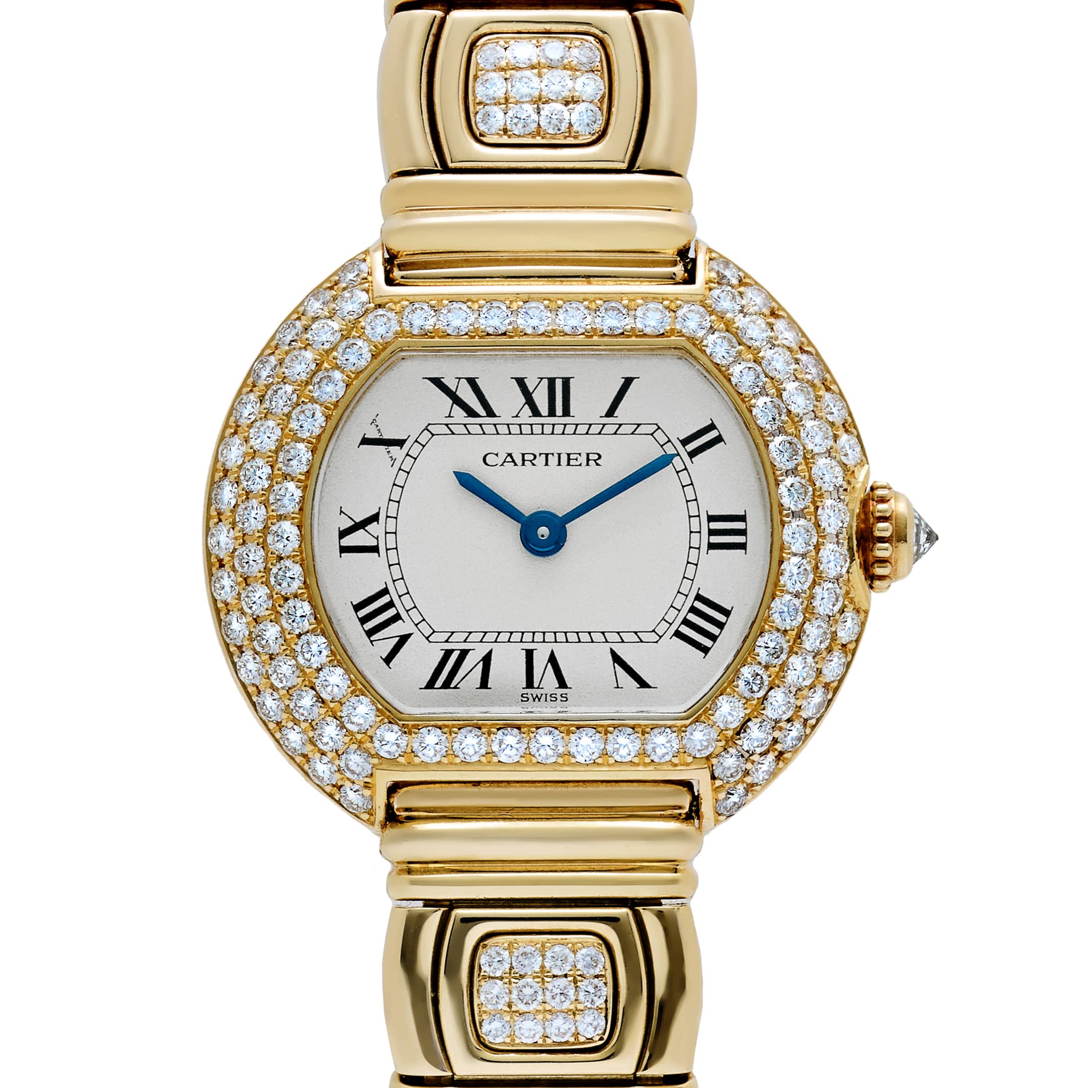 Cartier Ellipse WB6006EE Yellow Gold White Dial Diamond Bezel and Bracelet Quartz